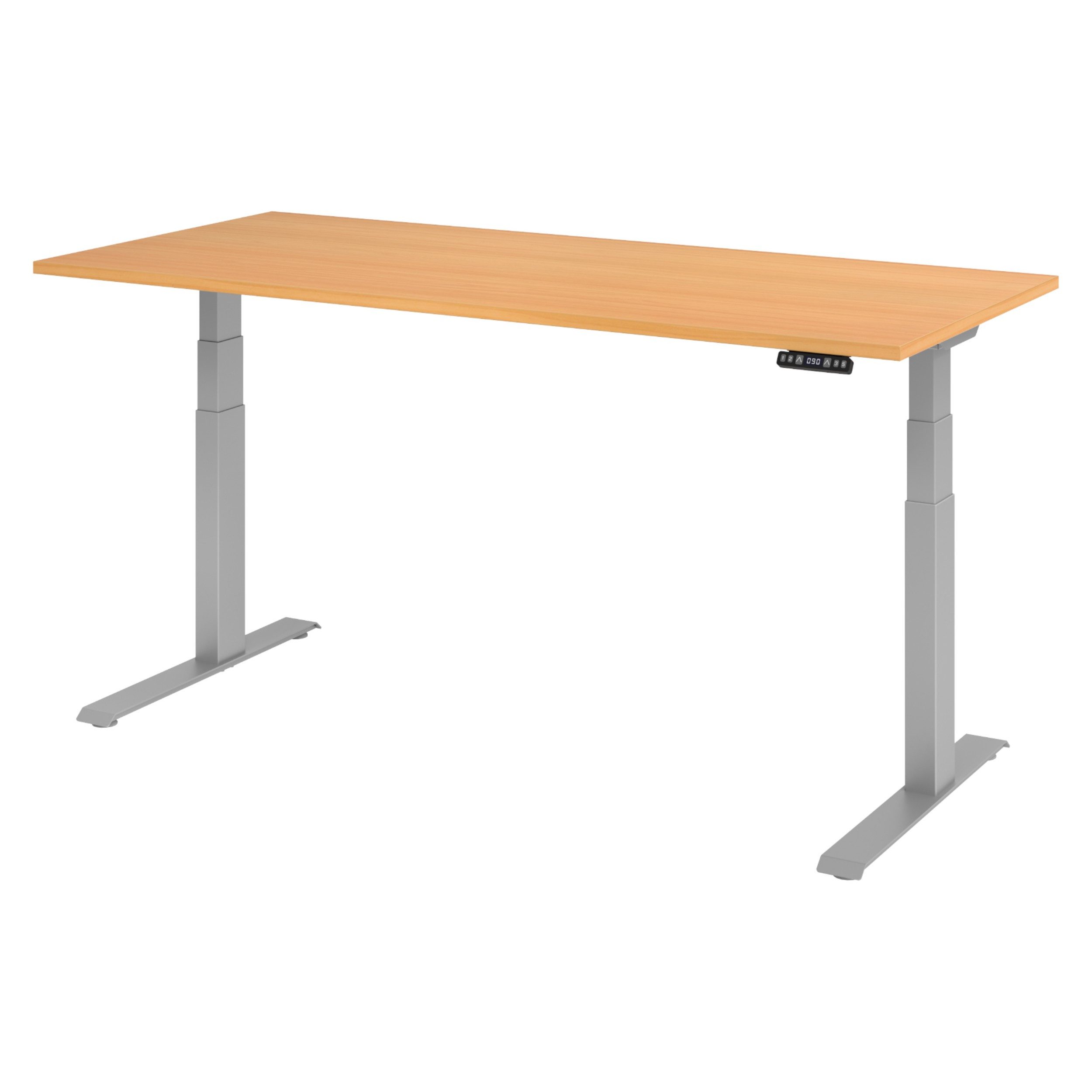 bümö Schreibtisch elektrisch XDKB elektrisch höhenverstellbar, Rechteck: 180 x 80 cm - Dekor: Buche - Gestell: Silber