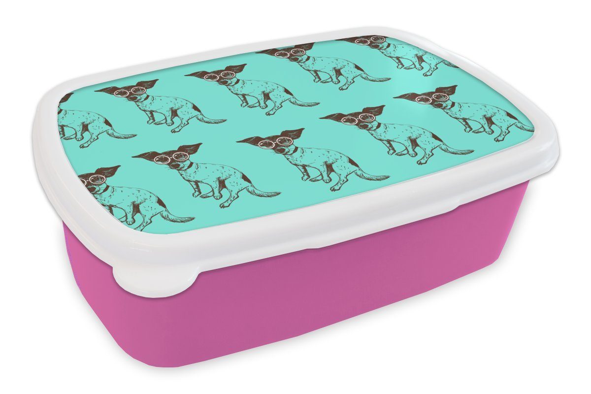 MuchoWow Lunchbox Jack Russell - Hund - Schutzbrille, Kunststoff, (2-tlg), Brotbox für Erwachsene, Brotdose Kinder, Snackbox, Mädchen, Kunststoff rosa