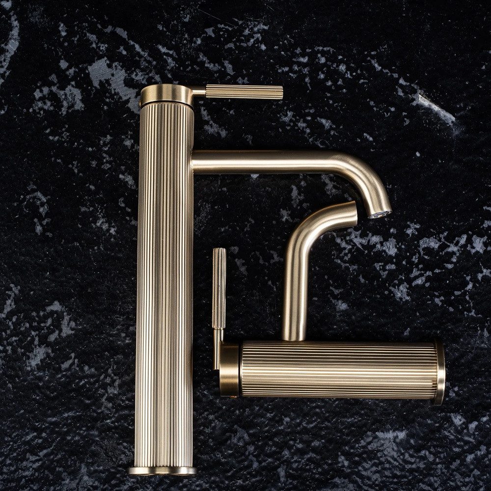 wohnwerk.idee Badarmatur Design Waschbeckenarmatur Waschtischarmatur Wasserhahn Gold Matt