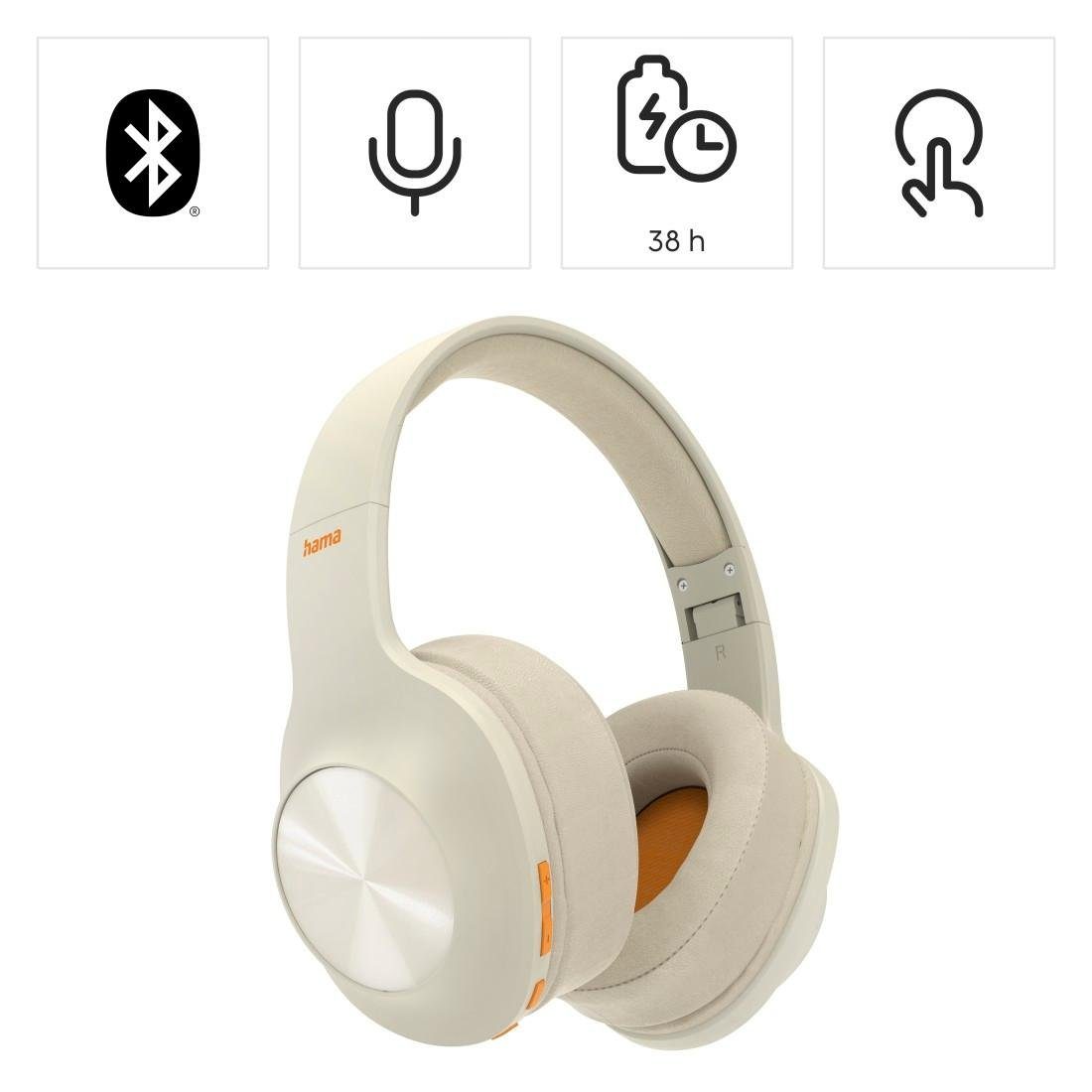 Hama Bluetooth® Kopfhörer Over Ear Bass Google A2DP Bluetooth Bluetooth, Bluetooth, faltbar Kabel, beige HFP, (Sprachsteuerung, Siri, Bluetooth-Kopfhörer kabellos Assistant, Headset) HSP, Boost, AVRCP ohne