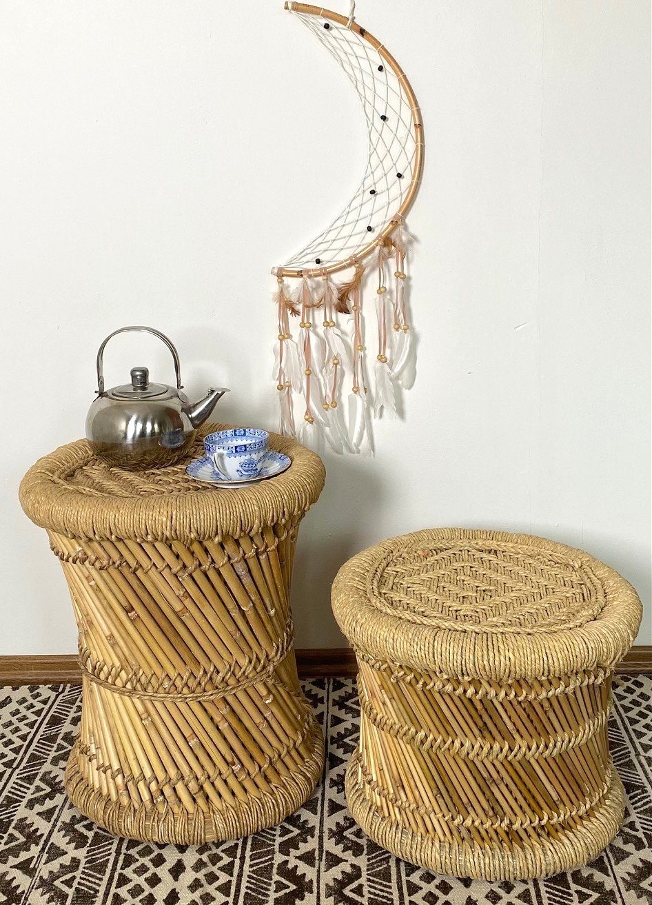 Guru-Shop Stuhl Indischer Bambushocker, Sitzpuff,.. Korbhocker