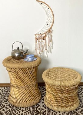 Guru-Shop Stuhl Indischer Korbhocker, Bambushocker, Sitzpuff,..