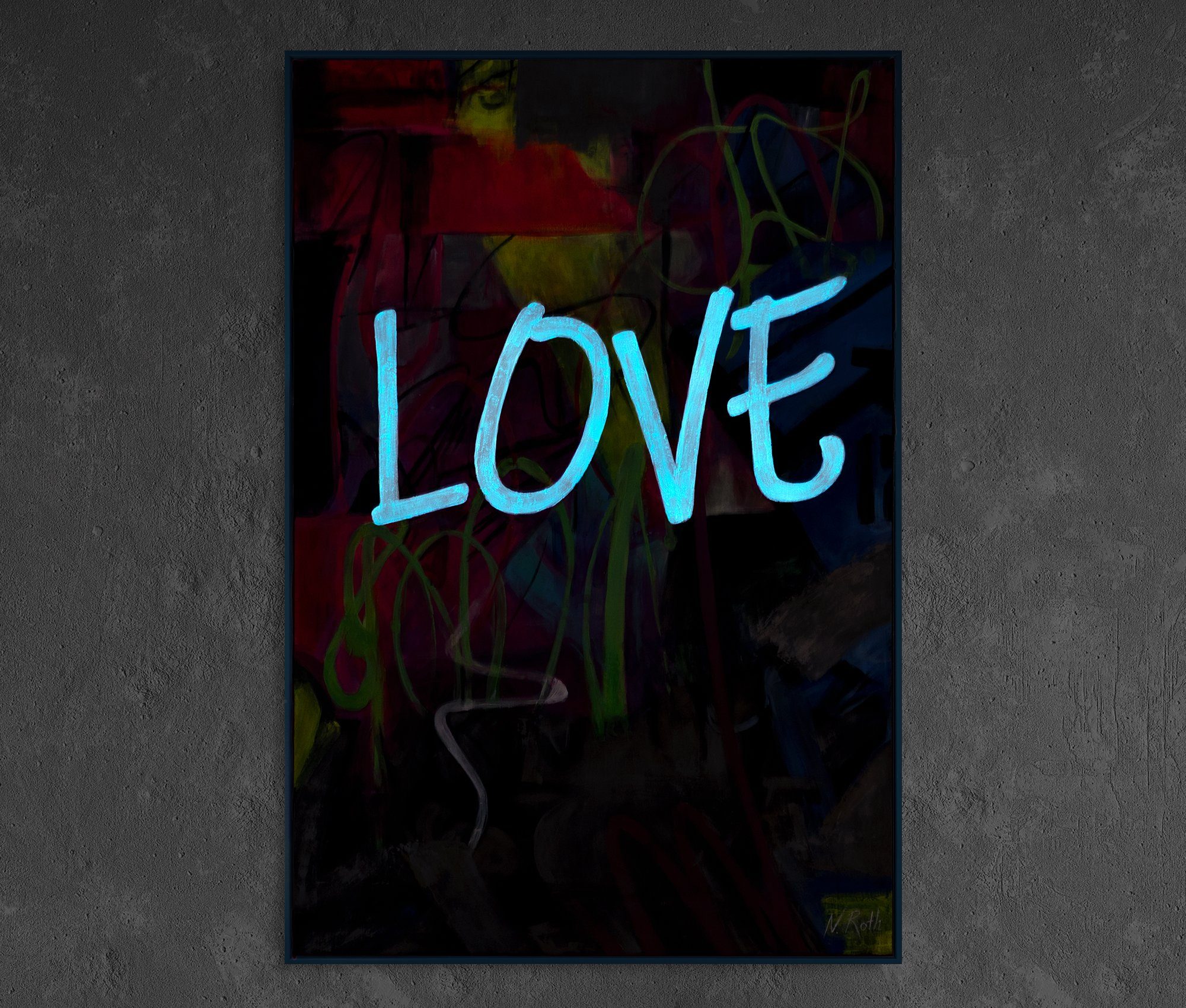 Rahmen Blau YS-Art in Love, Mit Abstraktion Gemälde