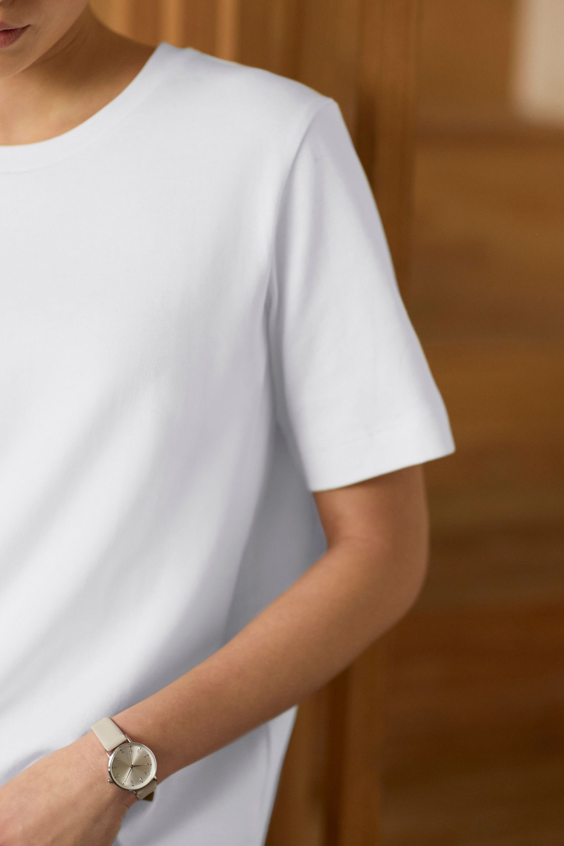 Next White Schweres mit T-Shirt (1-tlg) Rundhalsausschnitt T-Shirt