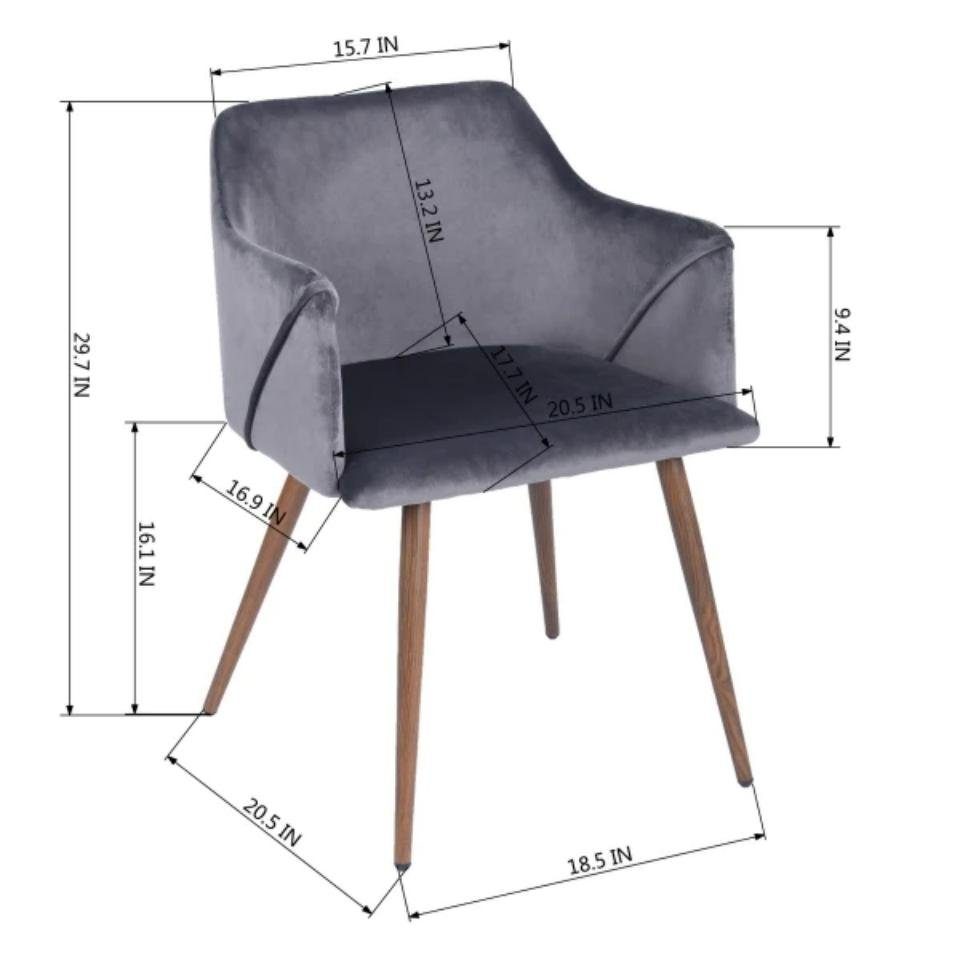 Coonoor auf Maximales Holzbeinen Eleganz Samtstoff Samtiger Designerstuhl Esszimmersessel lbs, (2-St), trifft 250 Stuhlgewicht: mit Metallgestell