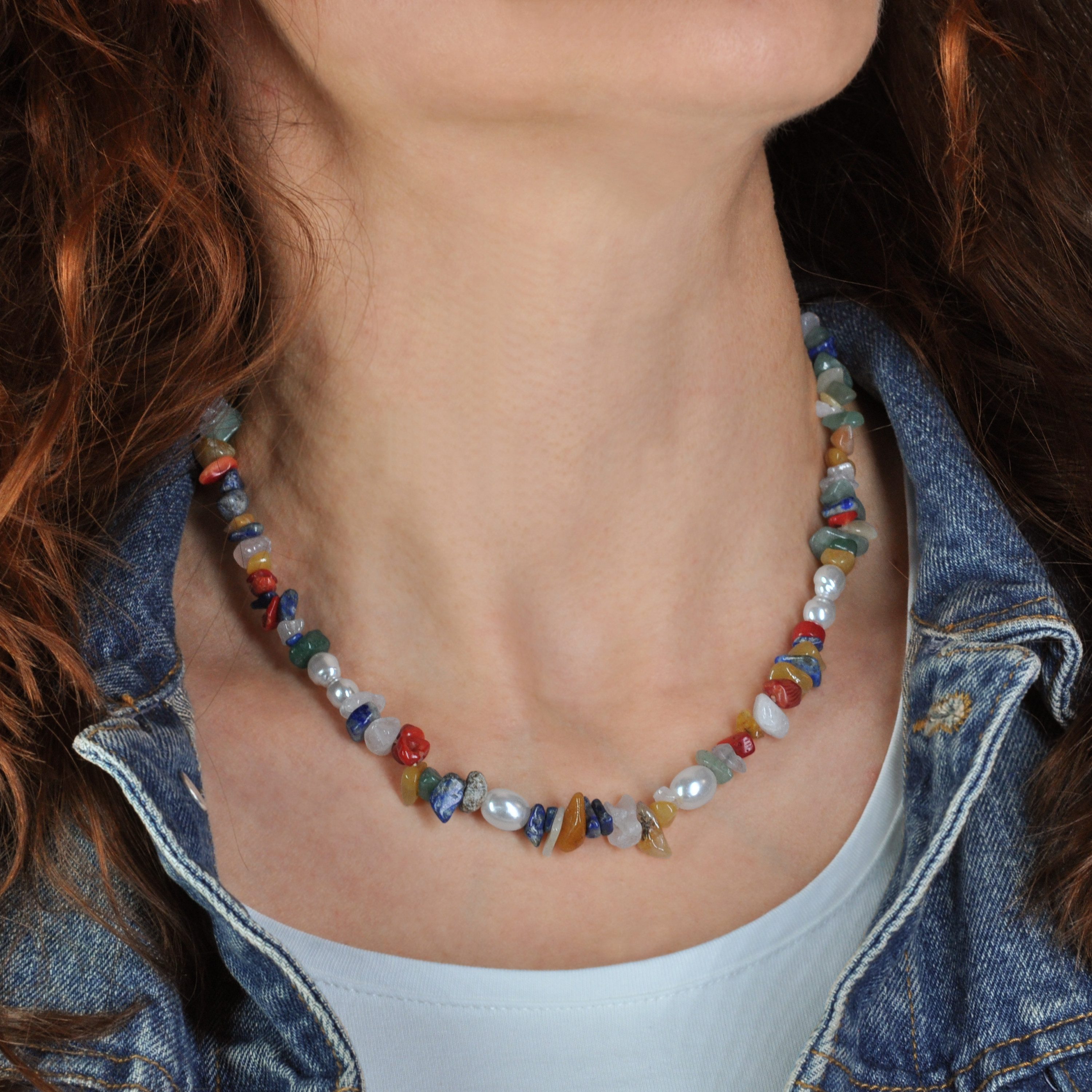 Firetti Collier Schmuck Geschenk Colorful gemstone chips, mit Achat - mit Kunststoffperle