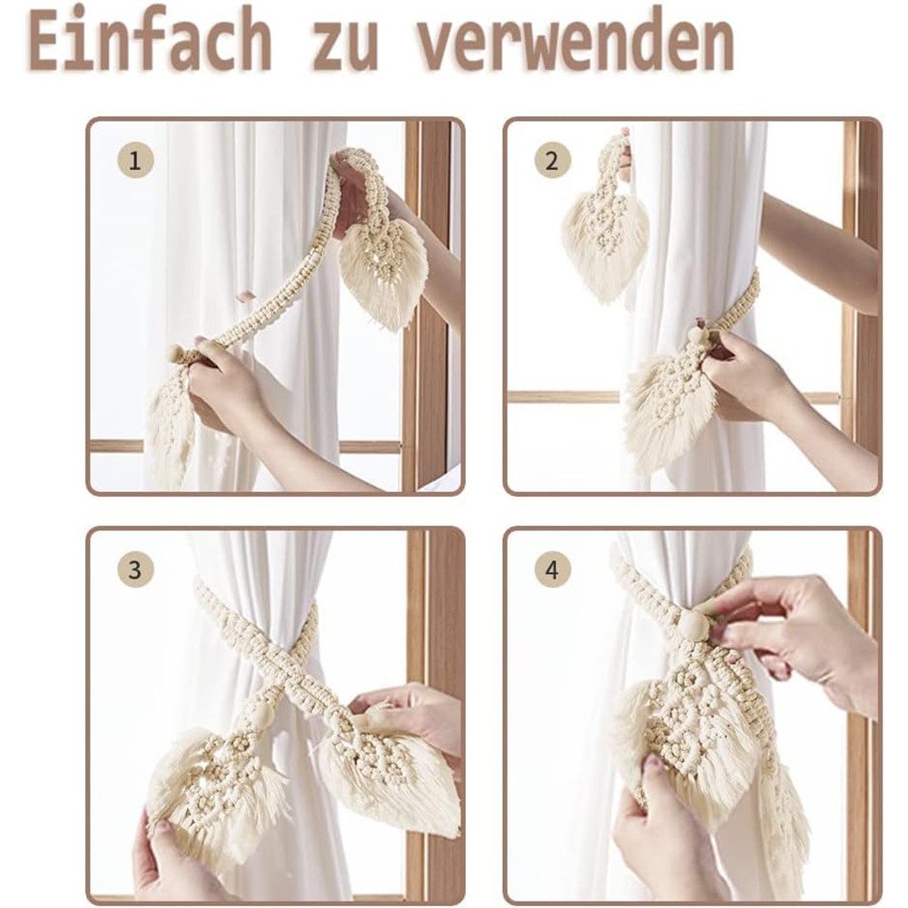Coonoor Dekoklammer für Raffhalter Boho Gardinenhalter Natürlicher Baumwolle, Seilvorhang-Raffhalter, (2-tlg), Zwei Blätter
