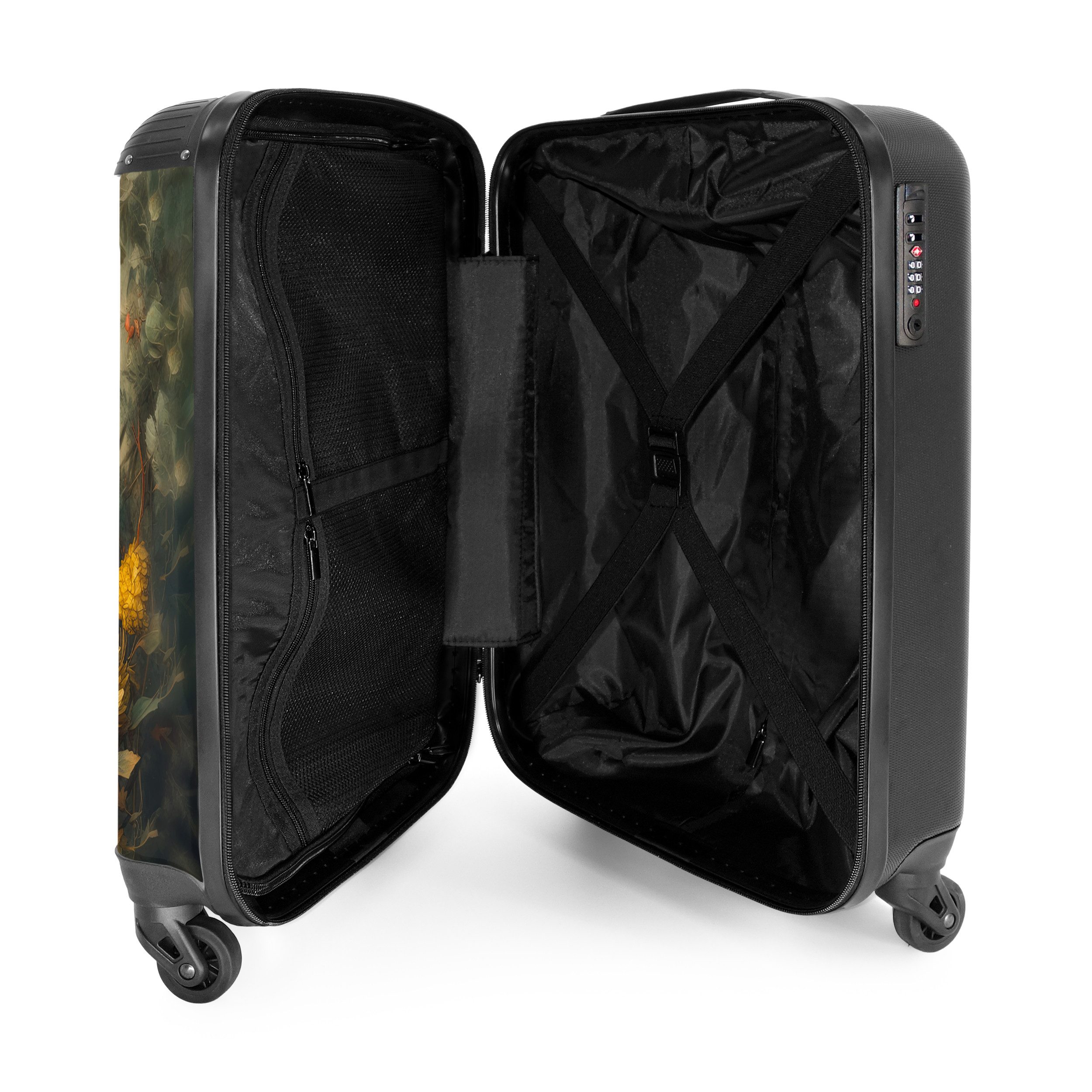 NoBoringSuitcases.com© Hartschalen-Trolley Eule - Vögel - Blumen - Natur 55x35x20cm, 4 Rollen, Reisetasche mit Rollen, Koffer Handgepäck Flugzeug