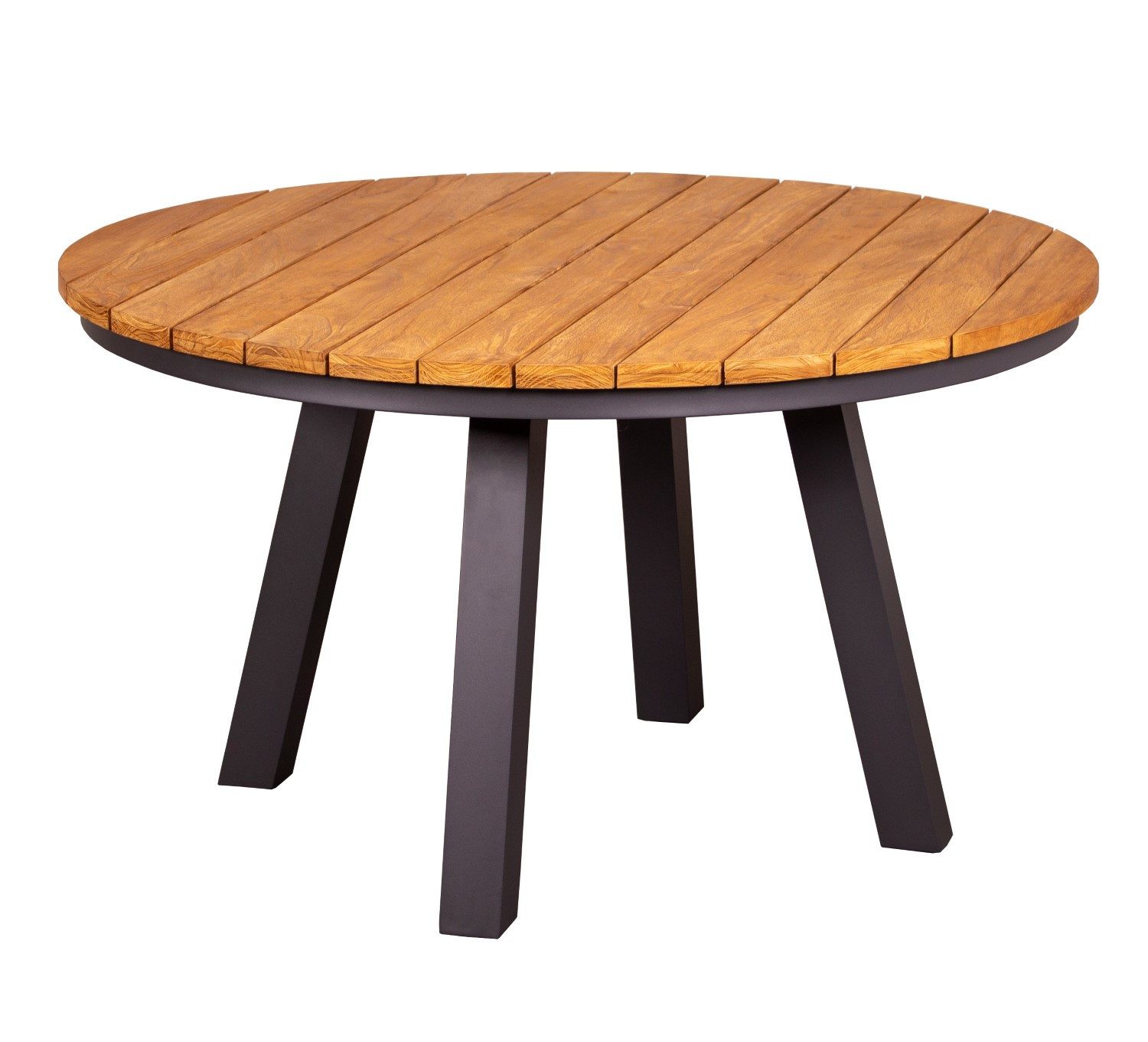 deVries Gartentisch Teakholz-Gartentisch Vermont - ø 130 cm, robuste Teakholz-Tischplatte - stabiles Aluminium-Gestell