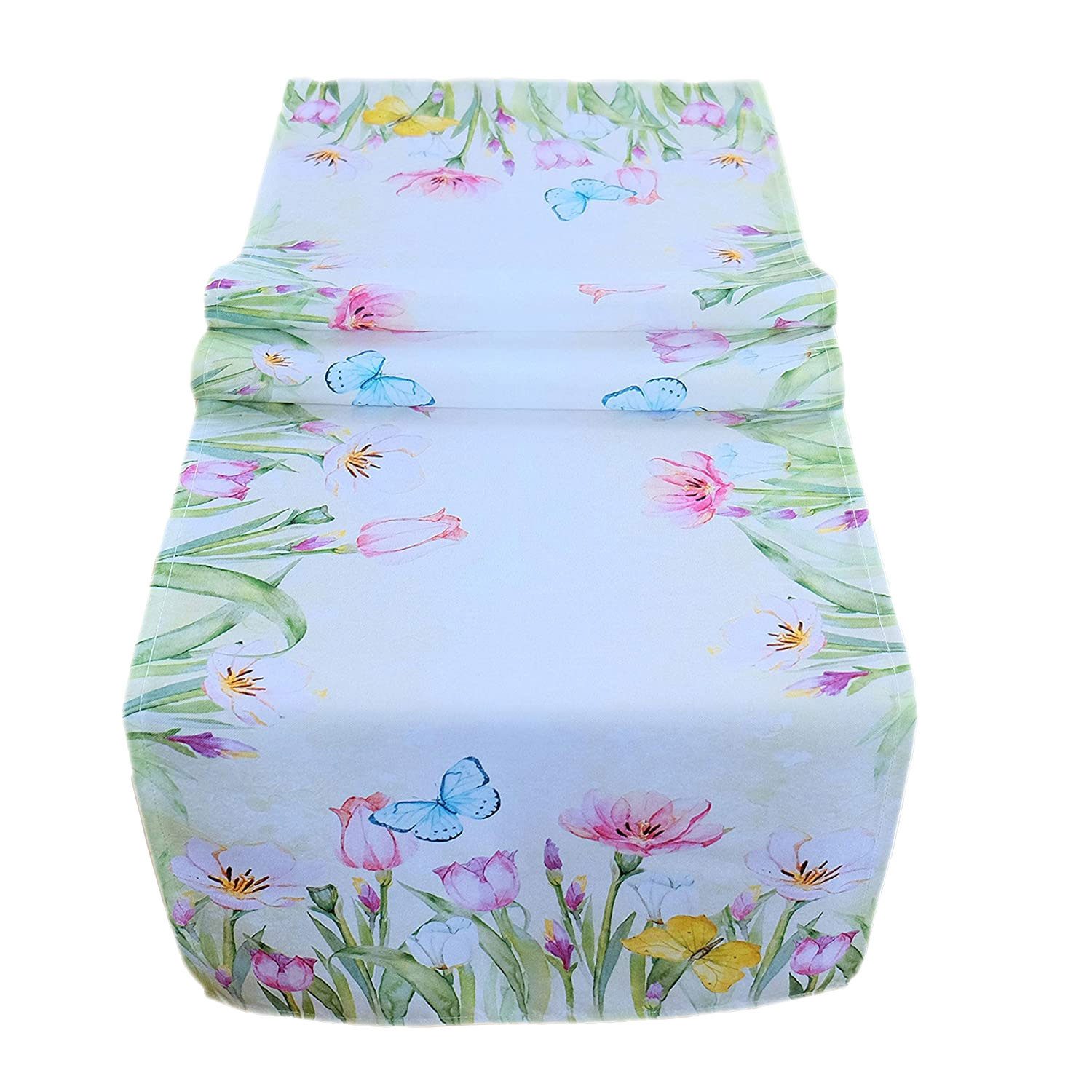 texpot Tischdecke Tischläufer Druck Tulpen Schmetterlinge Frühling Ostern (1-tlg)