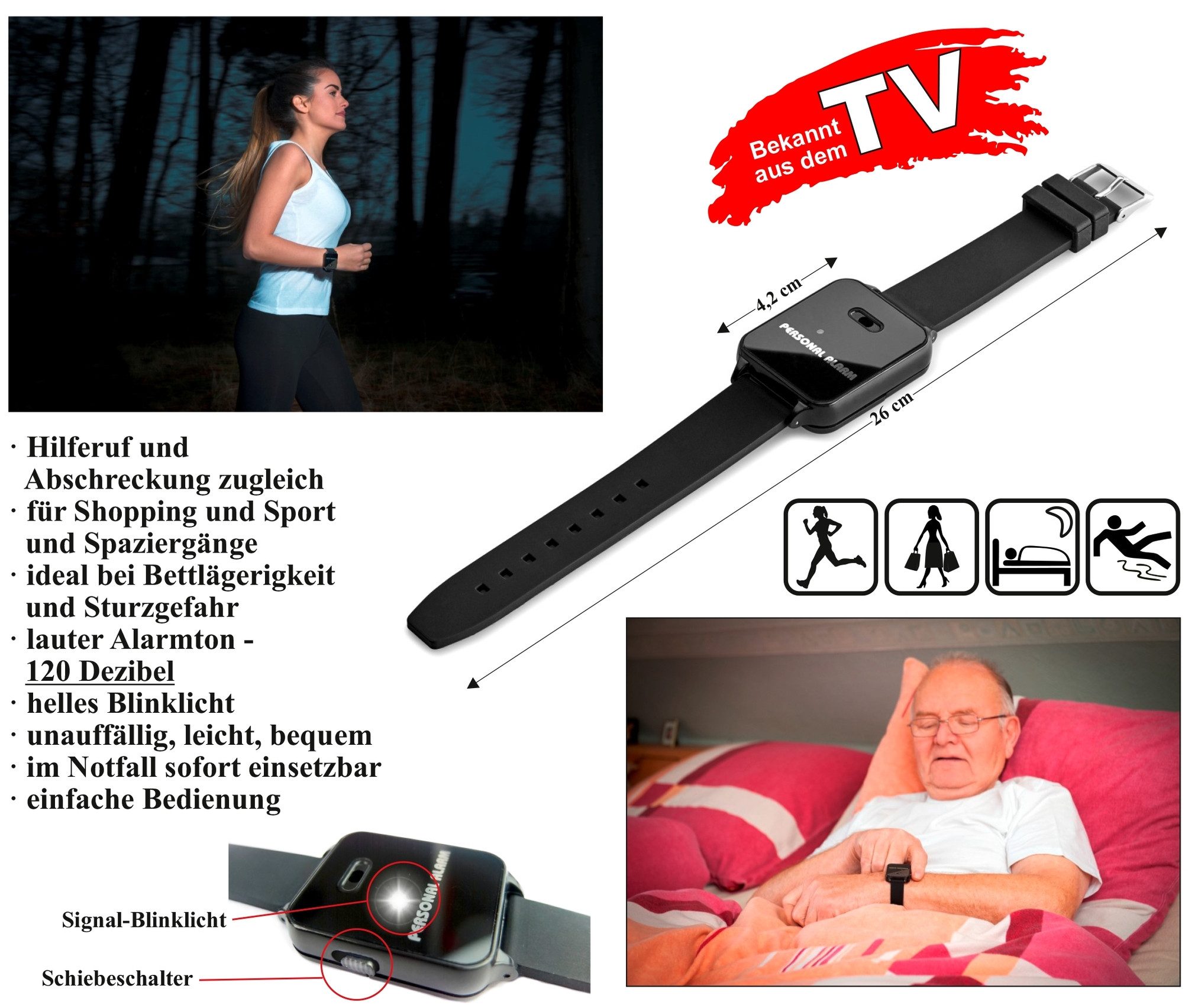 Maximex Armband Alarm-Sicherheitsarmband länge ca. 26 cm Gehäuse ca. 4,2 x günstig online kaufen