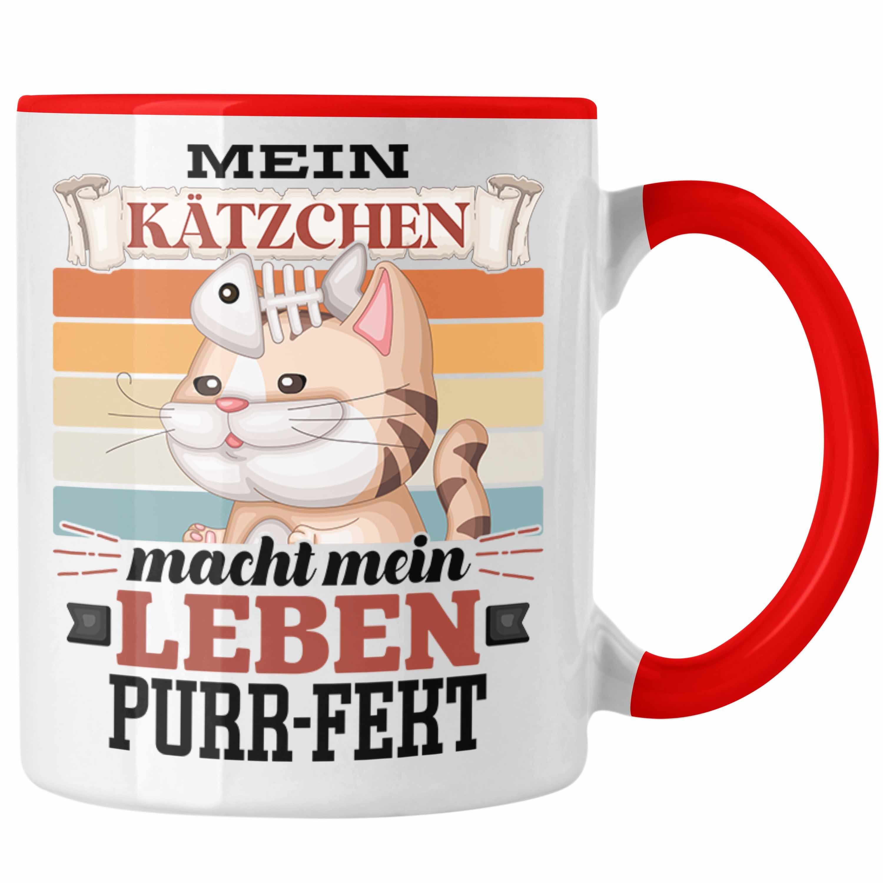 Trendation Tasse Katze Tasse Geschenk Geschenkidee Papa Rot Katzen-Mama Katzenli für Spruch