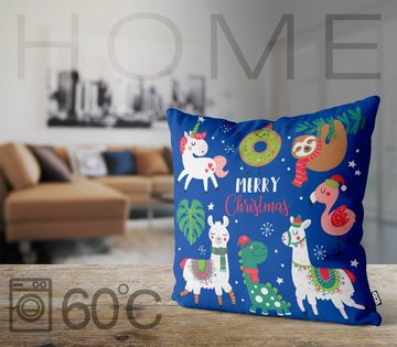 Kissenbezug, VOID (1 Stück), Sofa-Kissen Einhorn Lama Flamingo Weihnachten Winter Nikolaus Kinder Kinderzimmer Dekoration Deko Gebäck Geschenke Schnee süß