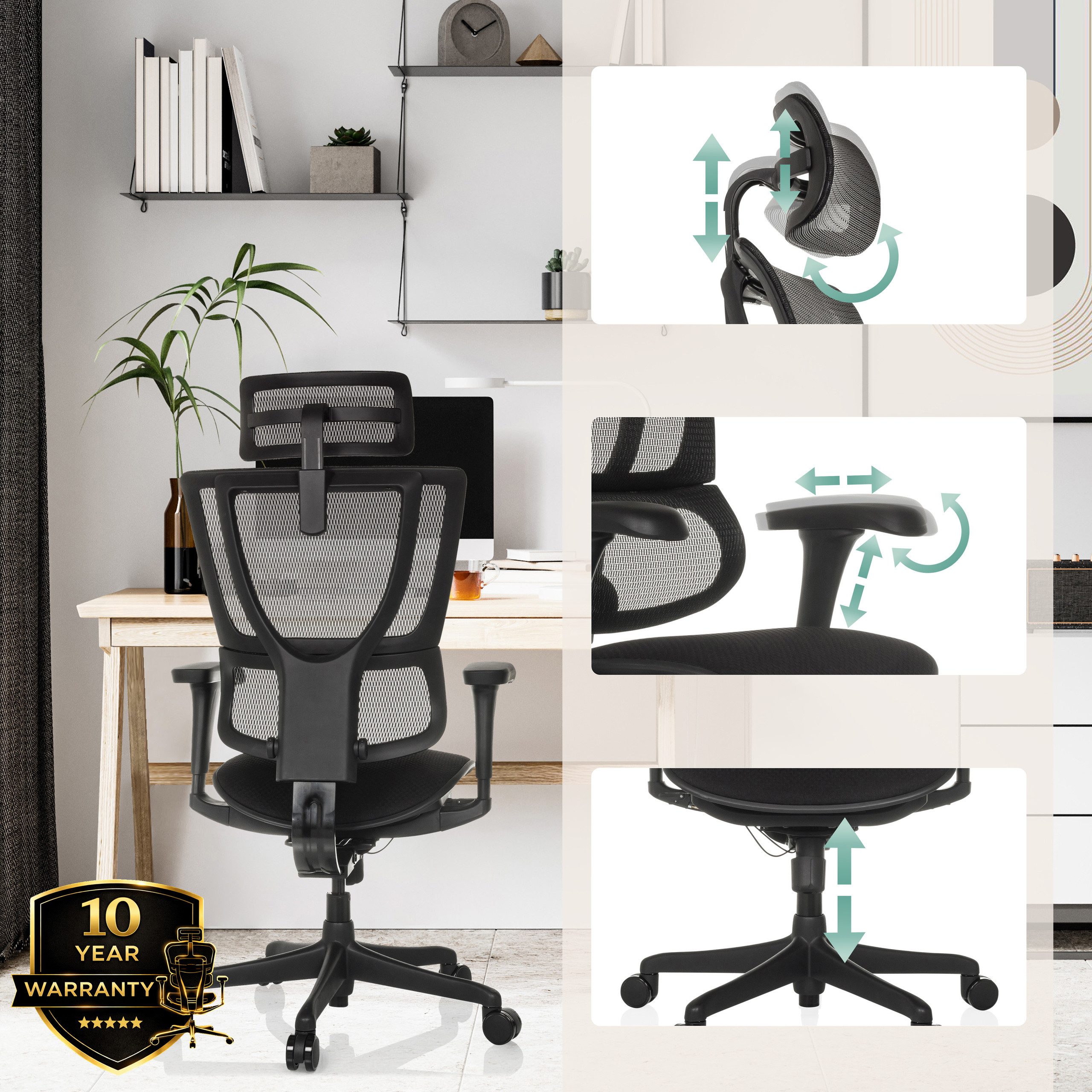 hjh OFFICE Drehstuhl Luxus Chefsessel Ergohuman Slim Eco F Gen2 (1 St), Profi Bürostuhl Schreibtischstuhl ergonomisch