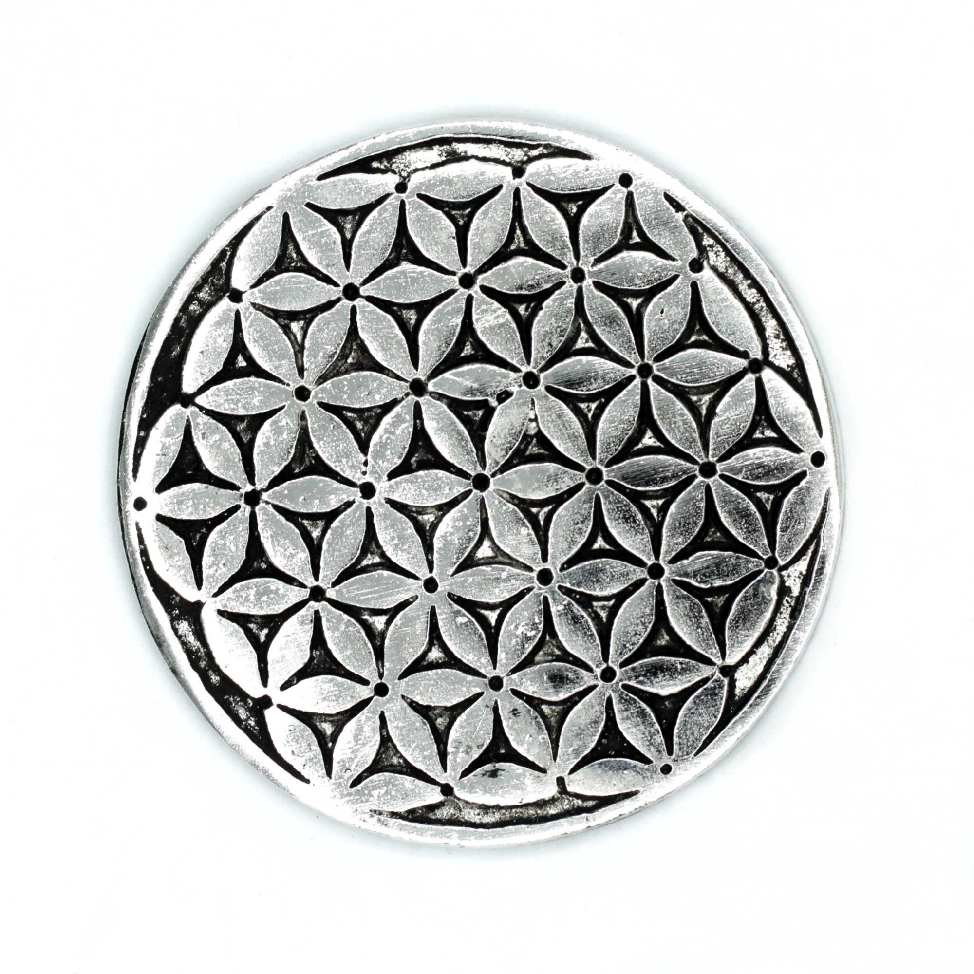 Räucherschale Polierter Aluminium-Räucherstäbchenhalter- Blume des Lebens, 11 cm