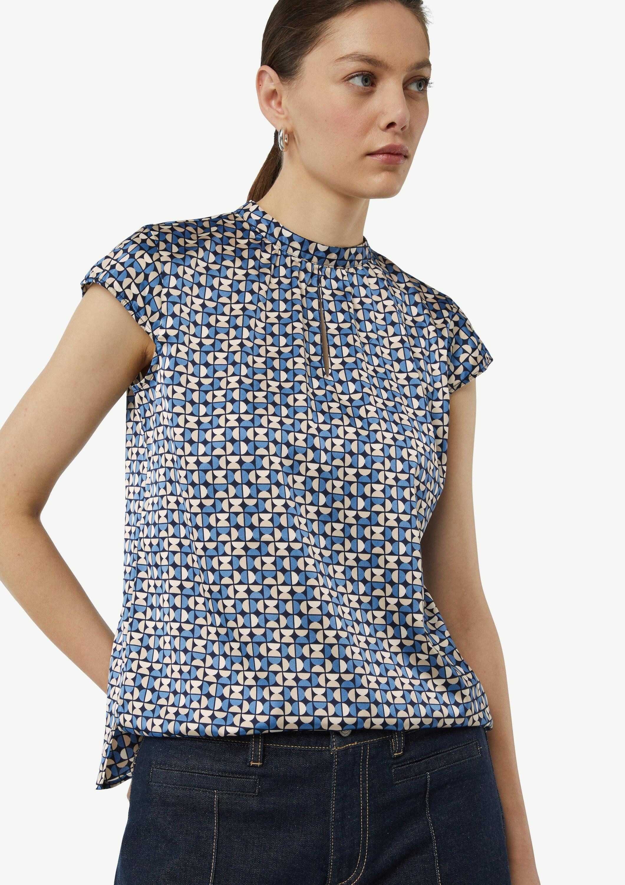 comma Kurzarmbluse Bluse Gemusterte Satin-Bluse mit Raffung günstig online kaufen