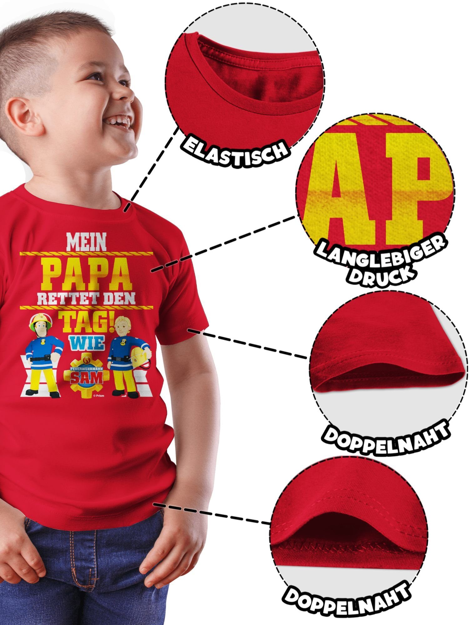 Shirtracer T-Shirt Mein Papa rettet den Tag wie Sam & Penny (1-tlg) Feuerwehrmann Sam Jungen