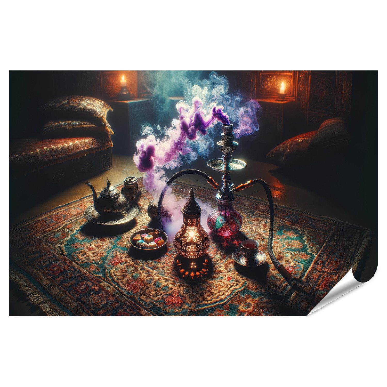 Poster Mystischer Orientteppich mit rauchender Shisha