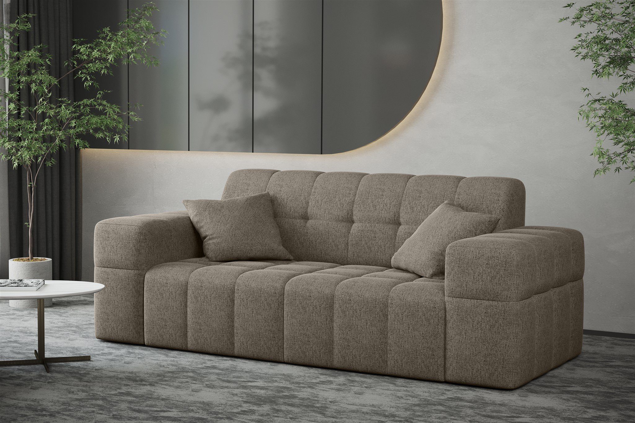 Stoff Fun 2-Sitzer Möbel Sofa Designer-Sofa Neve, Taupe Rundumbezug Sofa NANCY in
