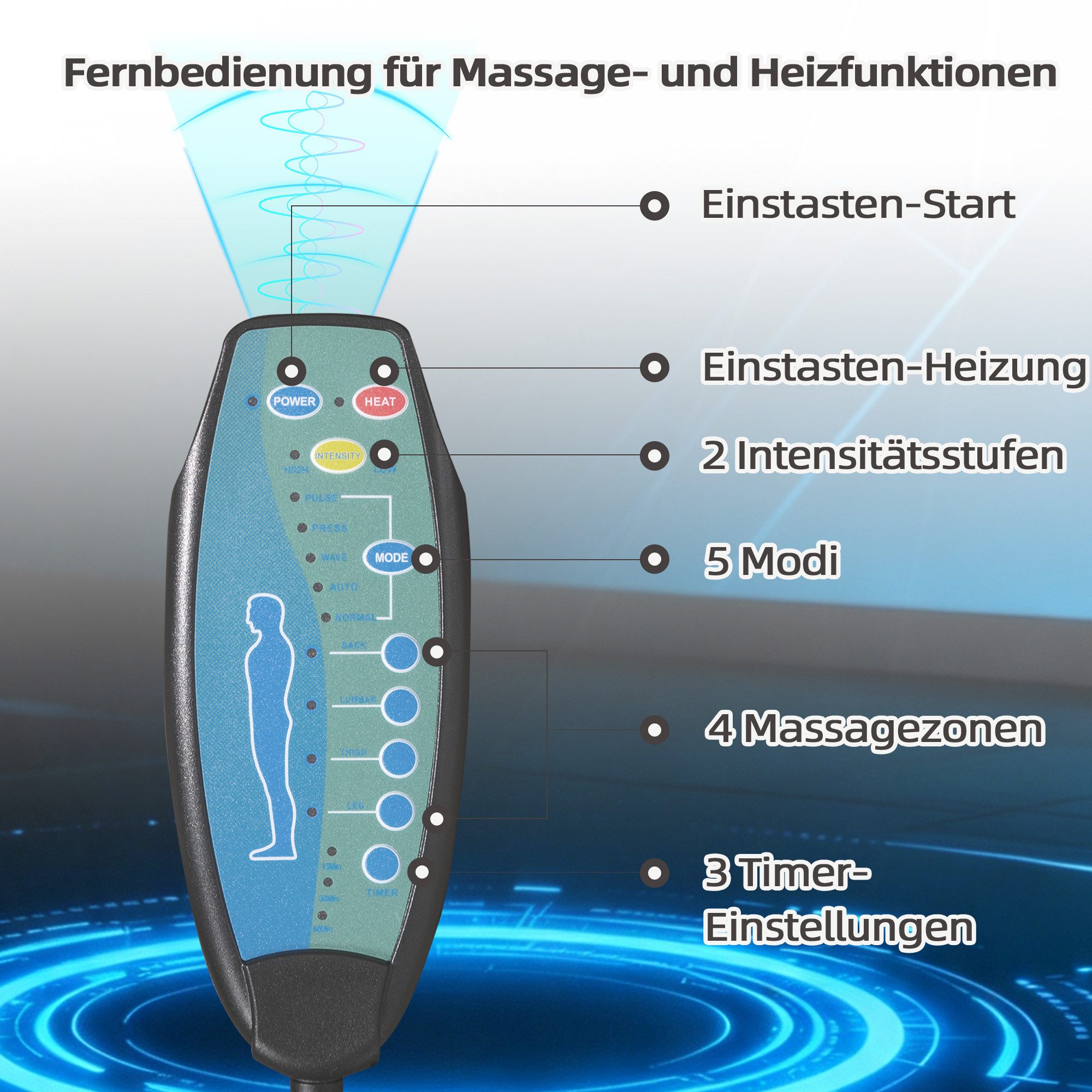 Bonzy Home Massagesessel Relaxsessel mit Massage und Wärmefunktion, verstellbarer Fernsehsessel, Extra breite gepolsterte Armlehnen & praktische Seitentasche – Bild 5 von 5