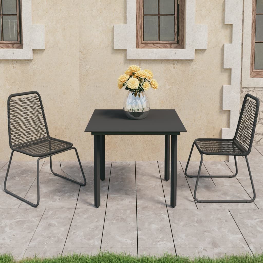 furnicato Garten-Essgruppe 3-tlg. PVC Rattan Schwarz, (1-tlg)
