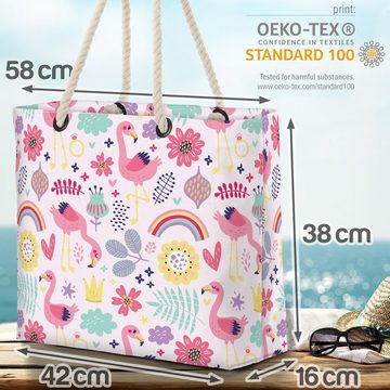 VOID Strandtasche (1-tlg), Flamingo Safari Beach Bag Vogel Regenbogen Kinder Kinderzimmer Mädchen Blumen
