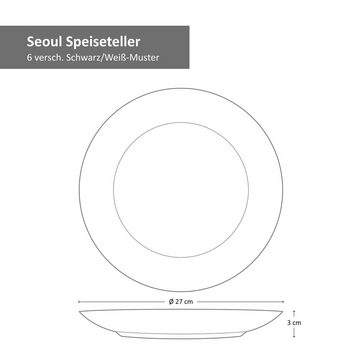 MamboCat Speiseteller 6er Set Speiseteller Seoul 27cm schwarz & weiß