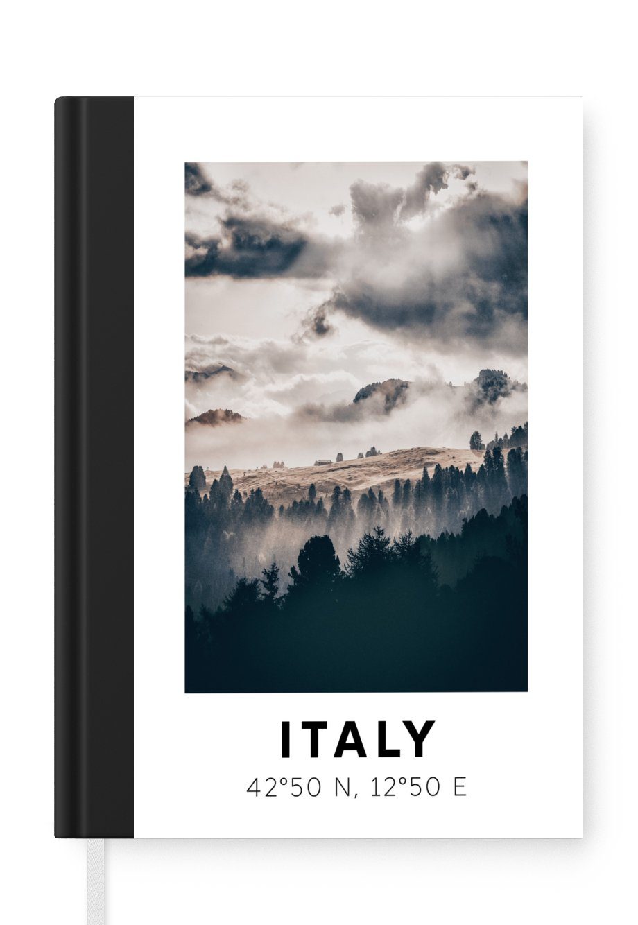 MuchoWow Notizbuch Italien - Dolomiten - Wald - Nebel, Journal, Merkzettel, Tagebuch, Notizheft, A5, 98 Seiten, Haushaltsbuch