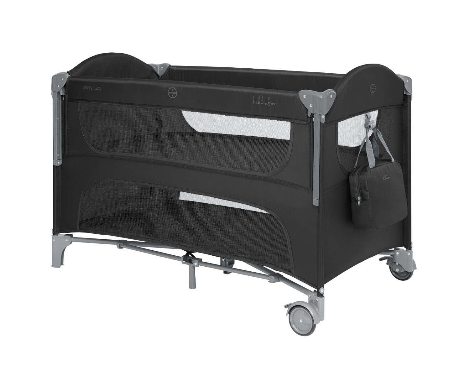 Kikkaboo Baby-Reisebett Reisebett Milky Way, 2 Ebenen, seitliche Öffnung, 2 Räder, Netzfenster