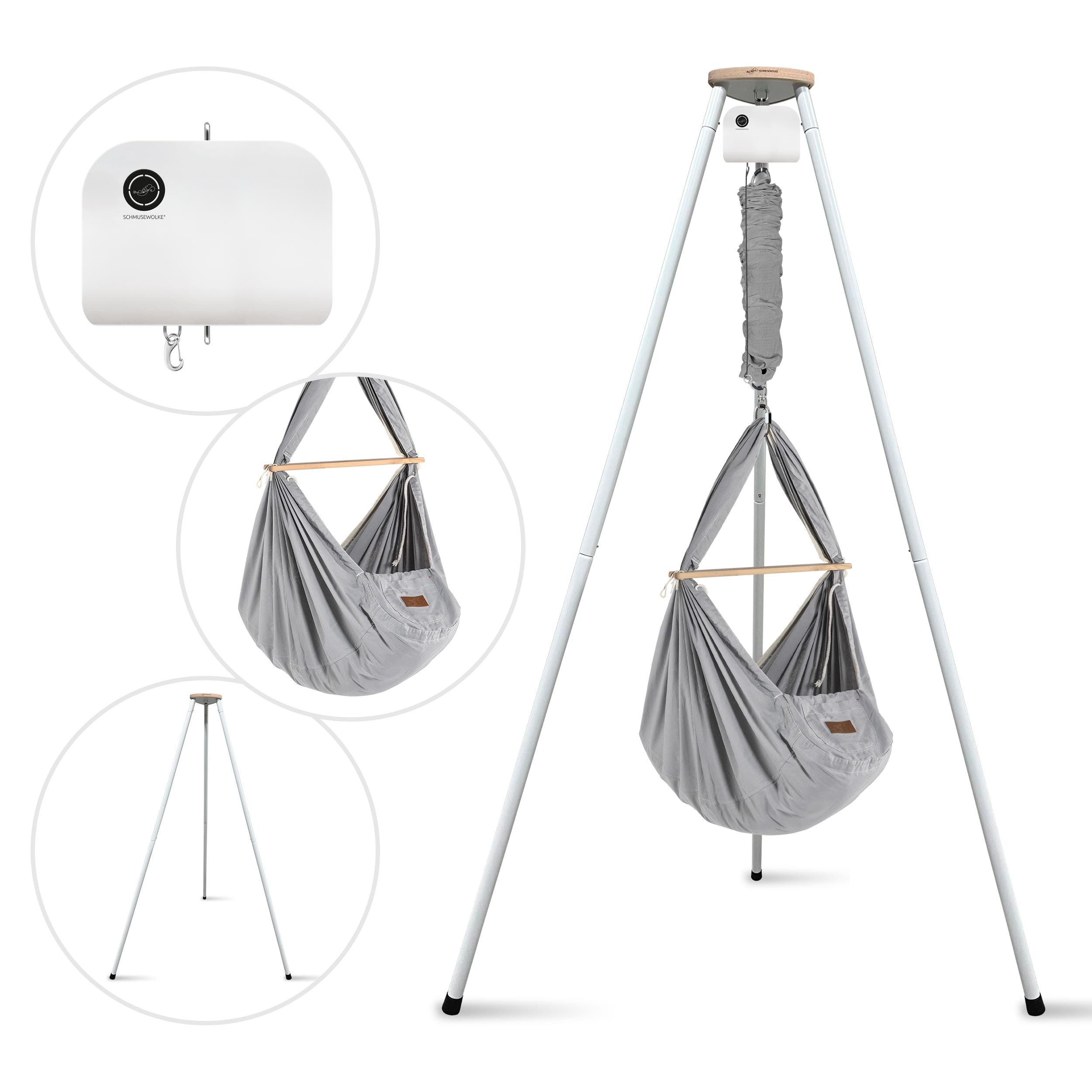 Stubenbett Federwiege Bio Grey mit Tipi Weiß und Motor