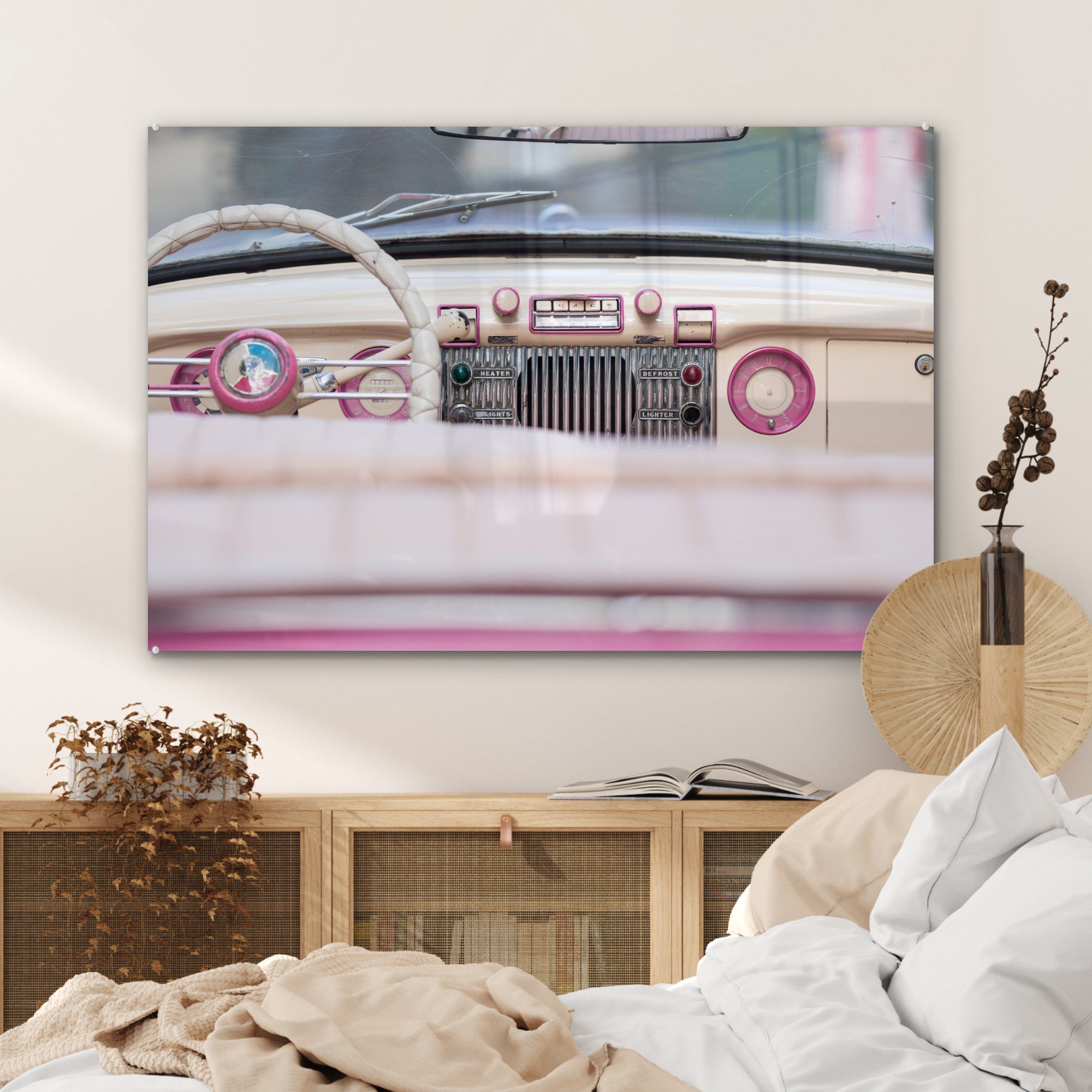 Schlafzimmer Rosa, Retro MuchoWow - Wohnzimmer & - Auto (1 St), Acrylglasbilder Acrylglasbild