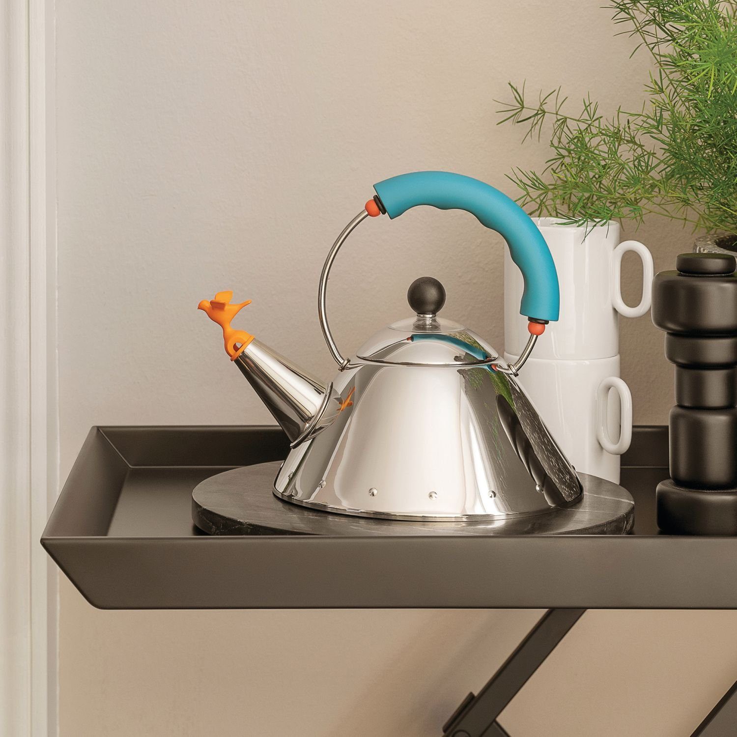 Alessi Wasserkessel 9093 Klein Hellblau, Edelstahl