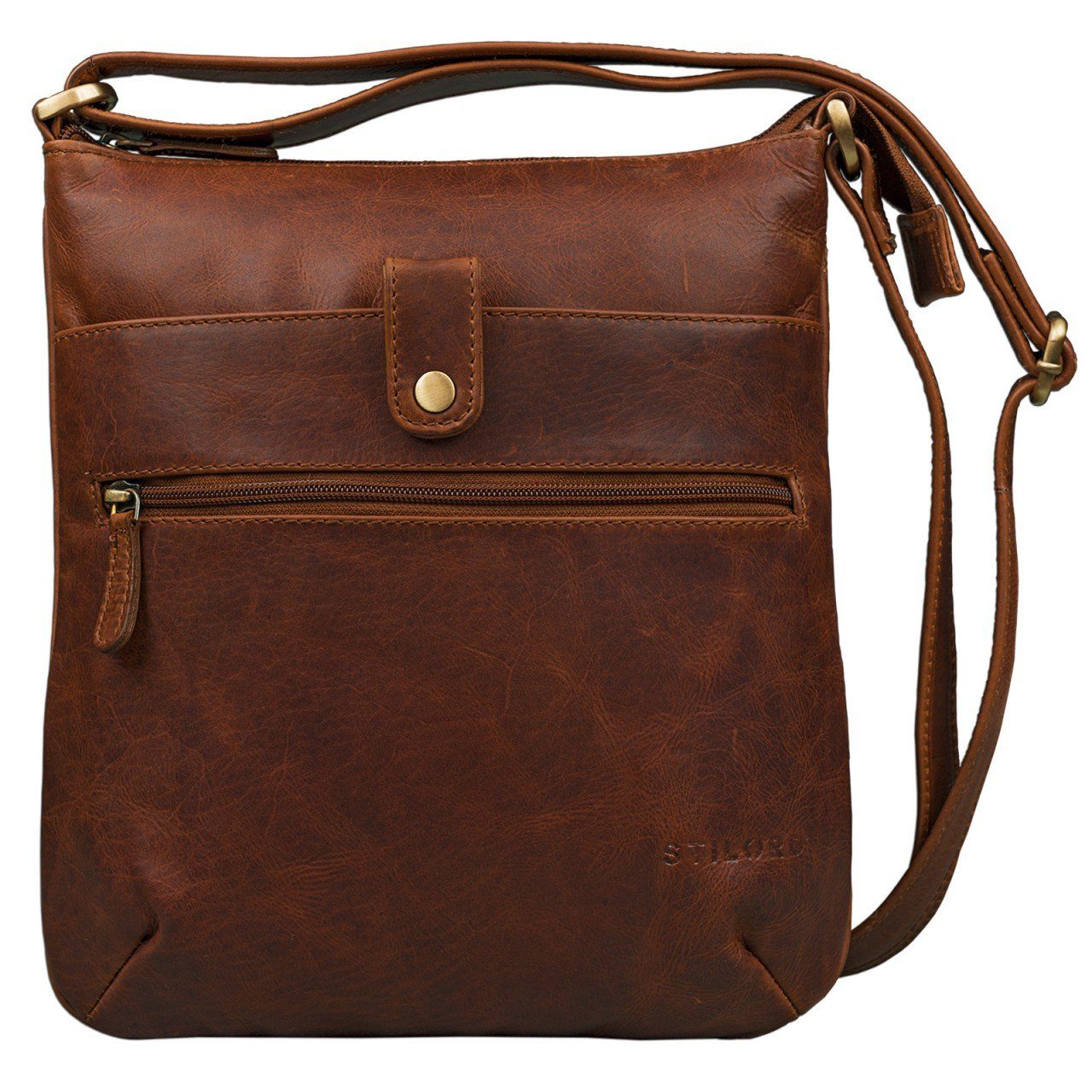 STILORD Handtasche "Lina" Elegante Damen Umhängetasche Leder cognac - dunkelbraun