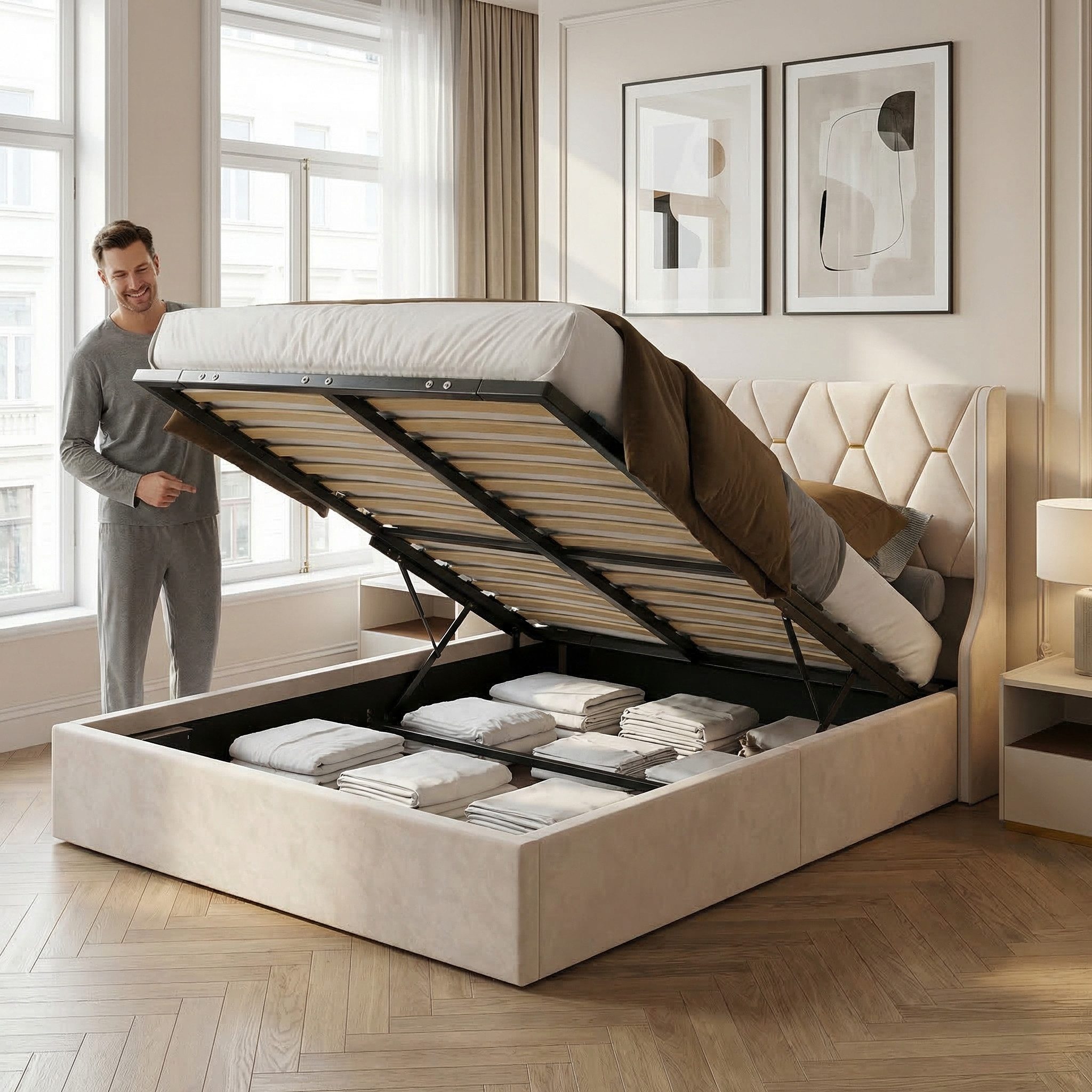 PXloue Polsterbett Doppelbett Stauraumbett mit bettkasten (Hydraulisch anhe günstig online kaufen