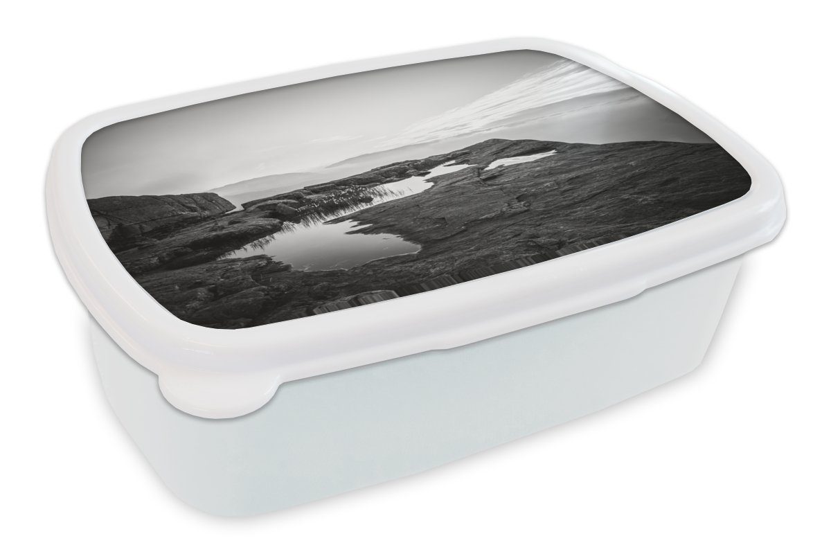 MuchoWow Lunchbox Naturfoto schwarz-weiß, Kunststoff, (2-tlg), Brotbox für Kinder und Erwachsene, Brotdose, für Jungs und Mädchen