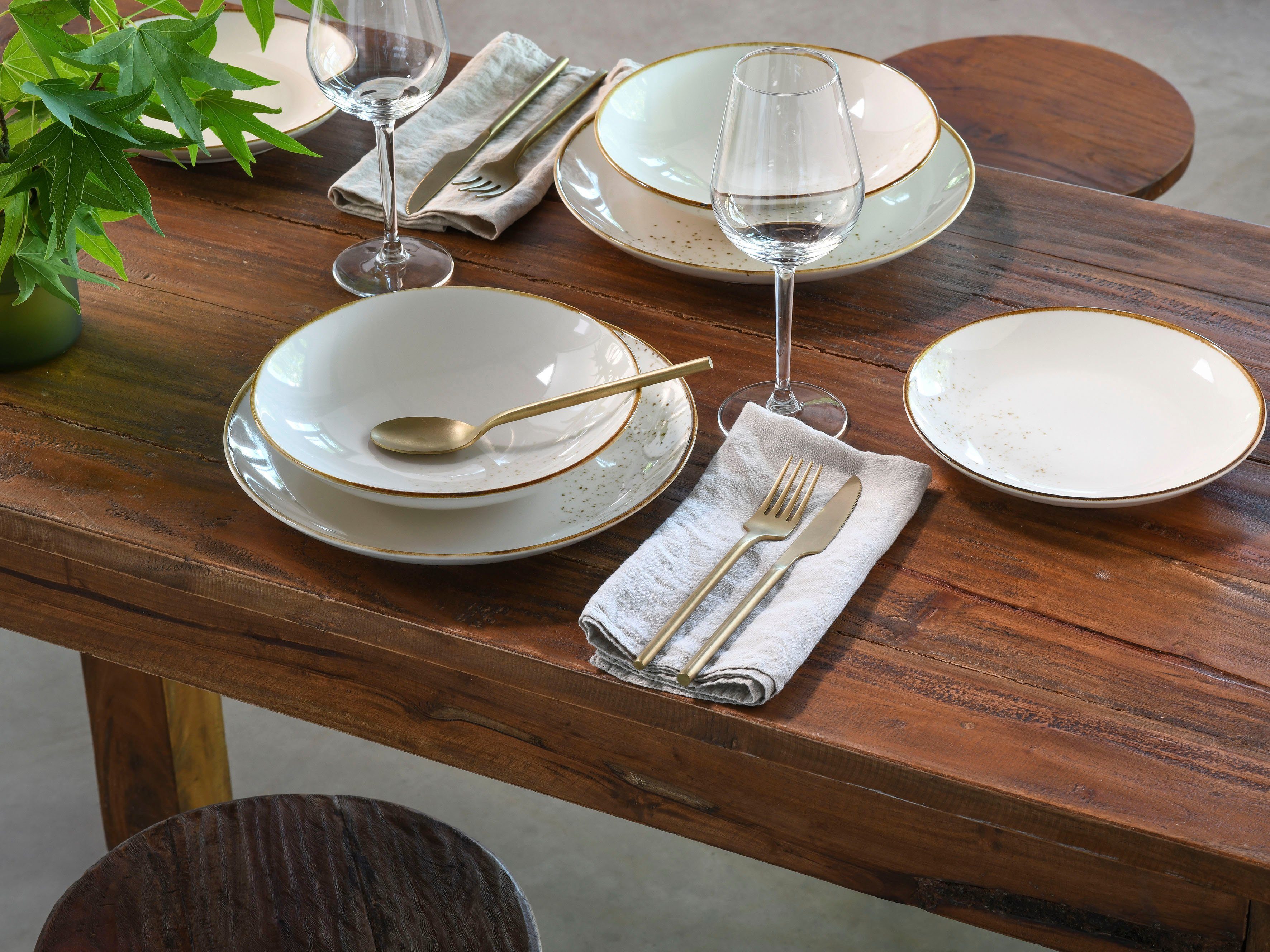 CreaTable Teller-Set Nature Collection Natural Living (12-tlg), 4 Personen, Steinzeug, Teller Set, Reaktivglasur mit Sprenkeln, jedes Stück ein Unikat