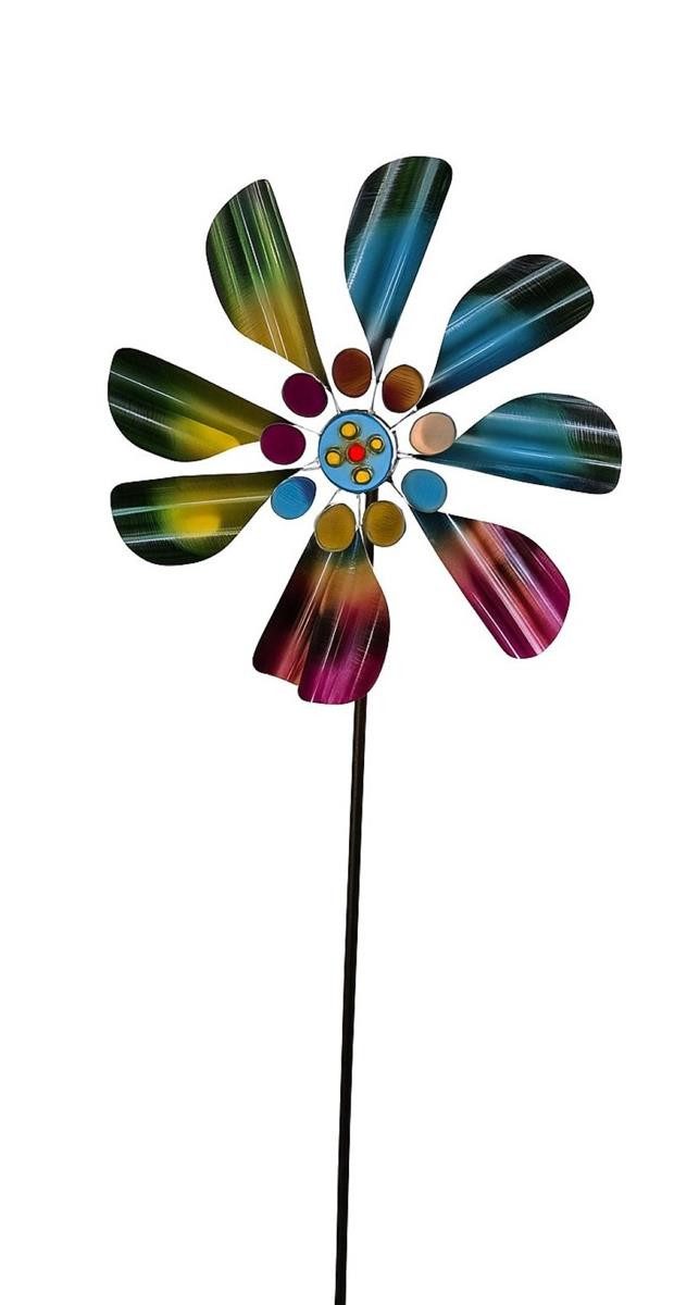 Geschenkestadl Deko-Windrad Windrad Metall 160cm farbenfrohe Gartendeko Blumenform Regenbogenfarbe (Set, 1 St., mehrteilig), Windrad in Regenbogen Farben