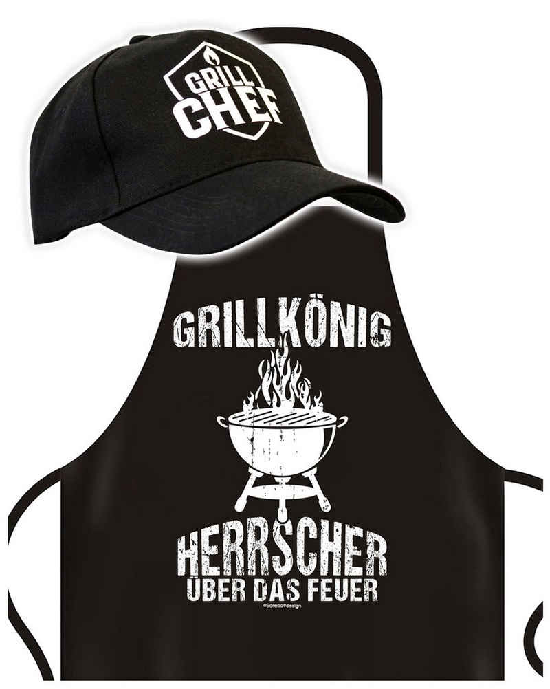 Soreso® Grillschürze Geburtstag Geschenk Kochschürze plus Base Cap für Männer - Vater - Vatertags-geschenk Weihnachtsgeschenk, (Spar-set, Grillset bestehend aus Grillschürze und Cap), Robust & Elegant, Edel und mit Liebe verarbeitet