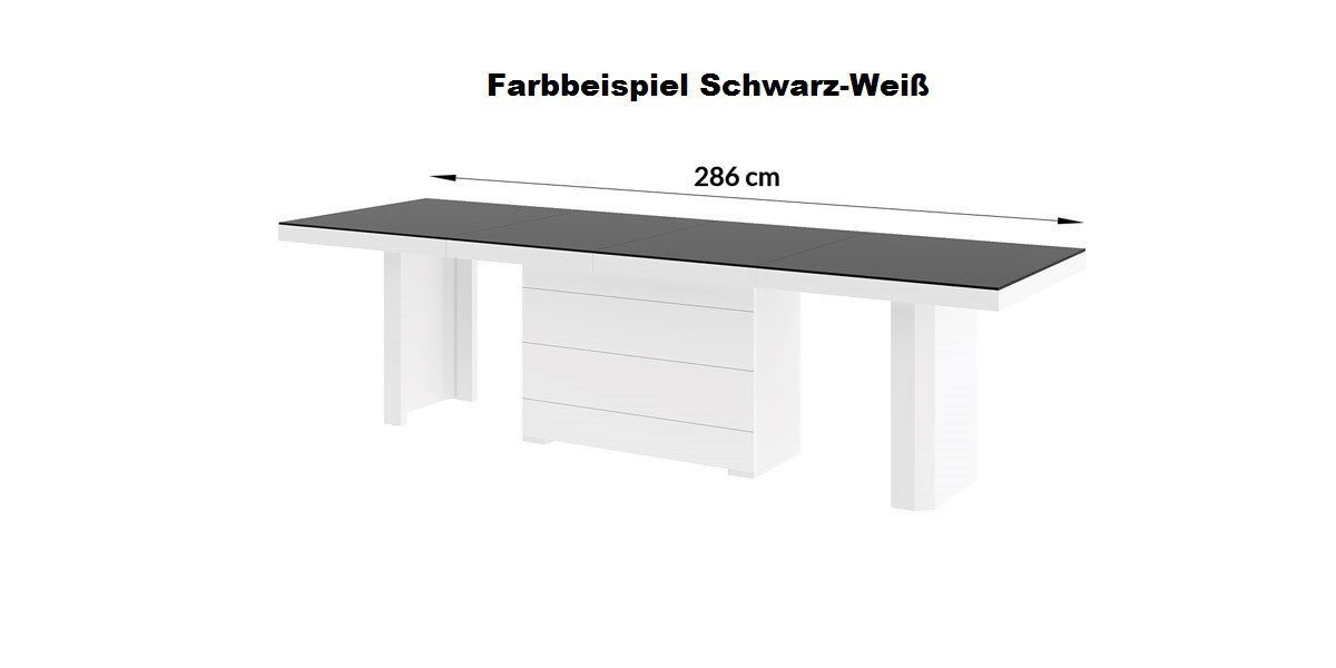 XXL ausziehbar 412 bis cm 160 Esstisch Hochglanz Tisch Weiß Design HE-444 designimpex