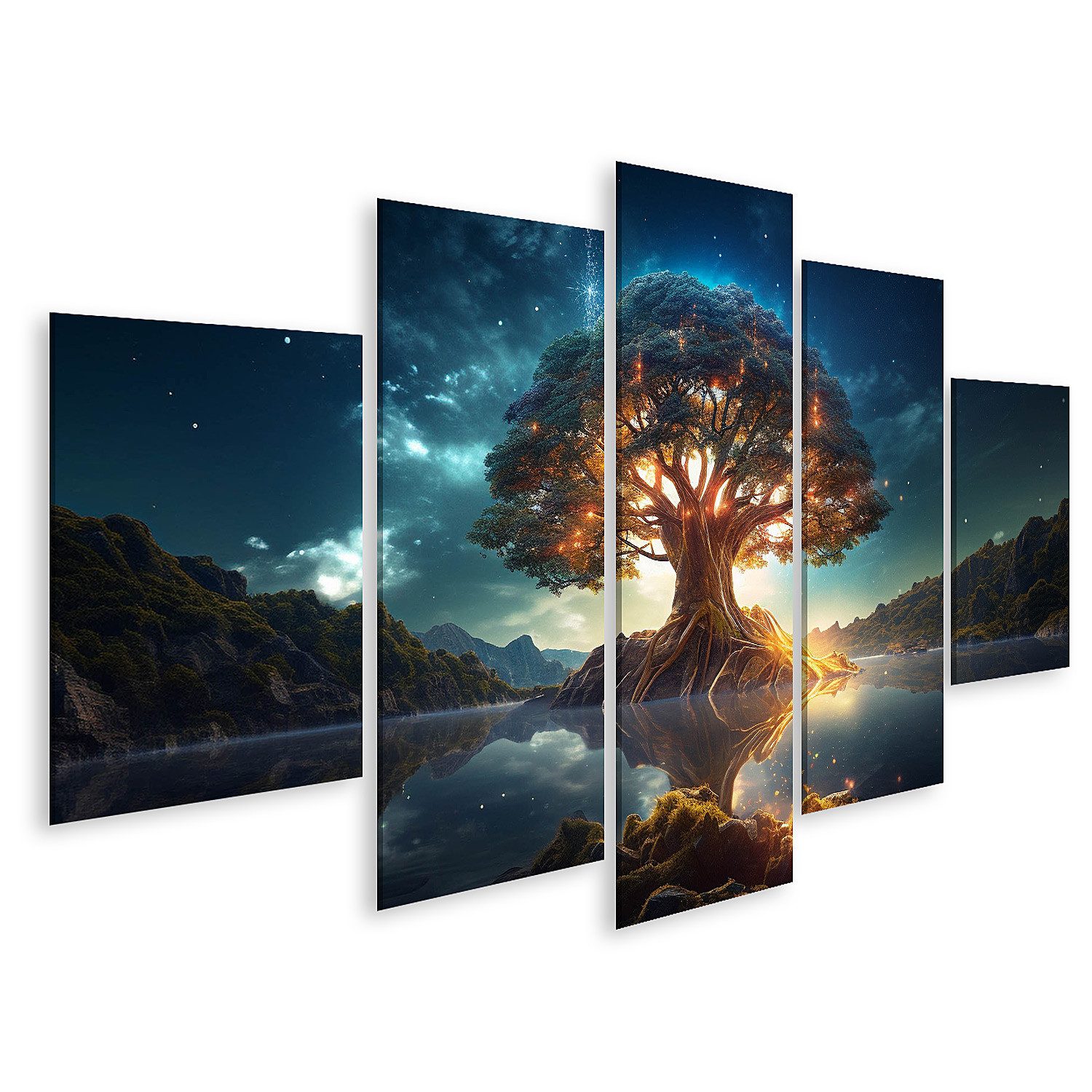 islandburner Leinwandbild Yggdrasil Leuchtender Baum Leben Olorful Heiliger Weltbaum N Bilder
