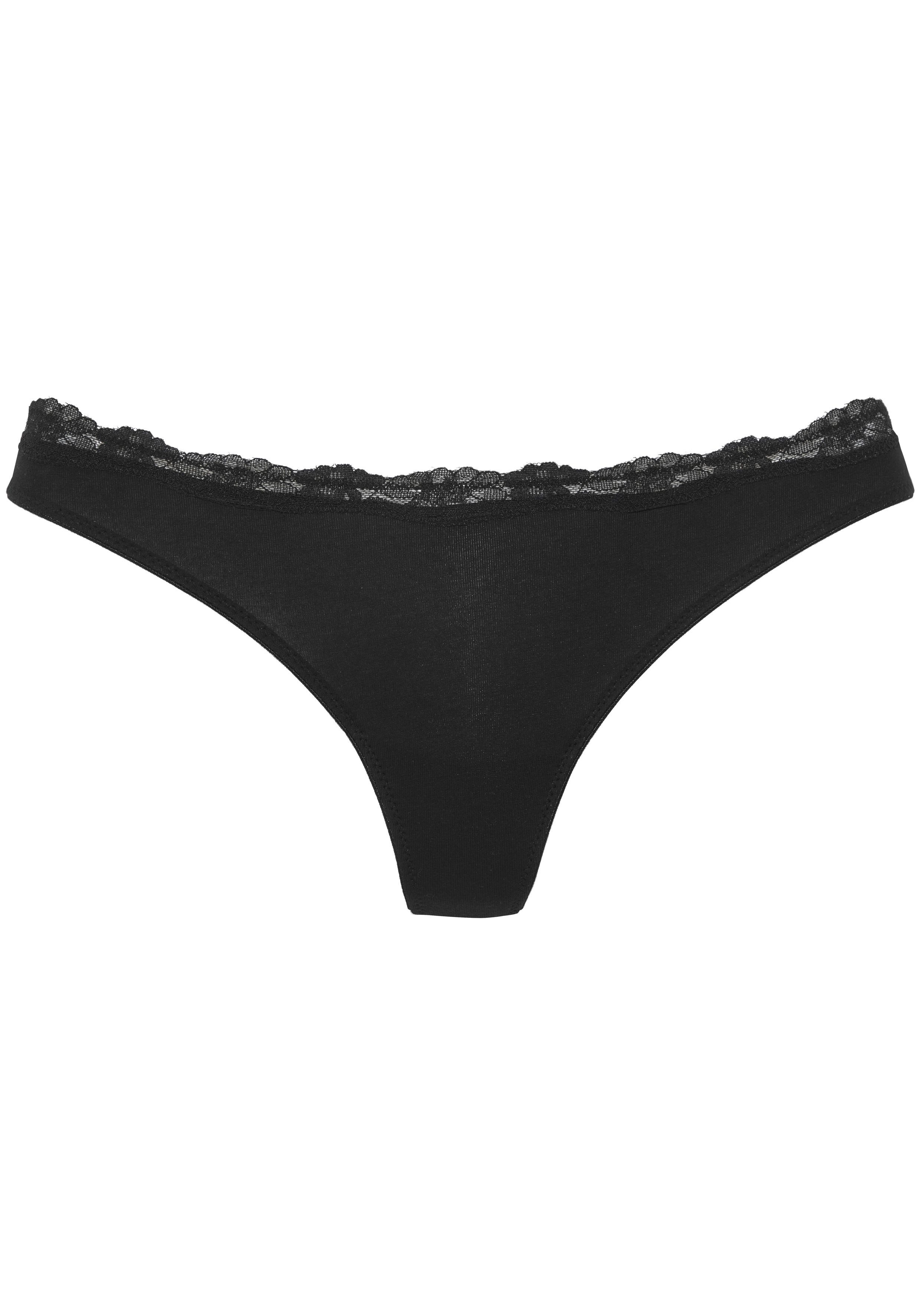 LASCANA String (3er-Pack) aus elastischer Baumwolle mit zarter Spitze