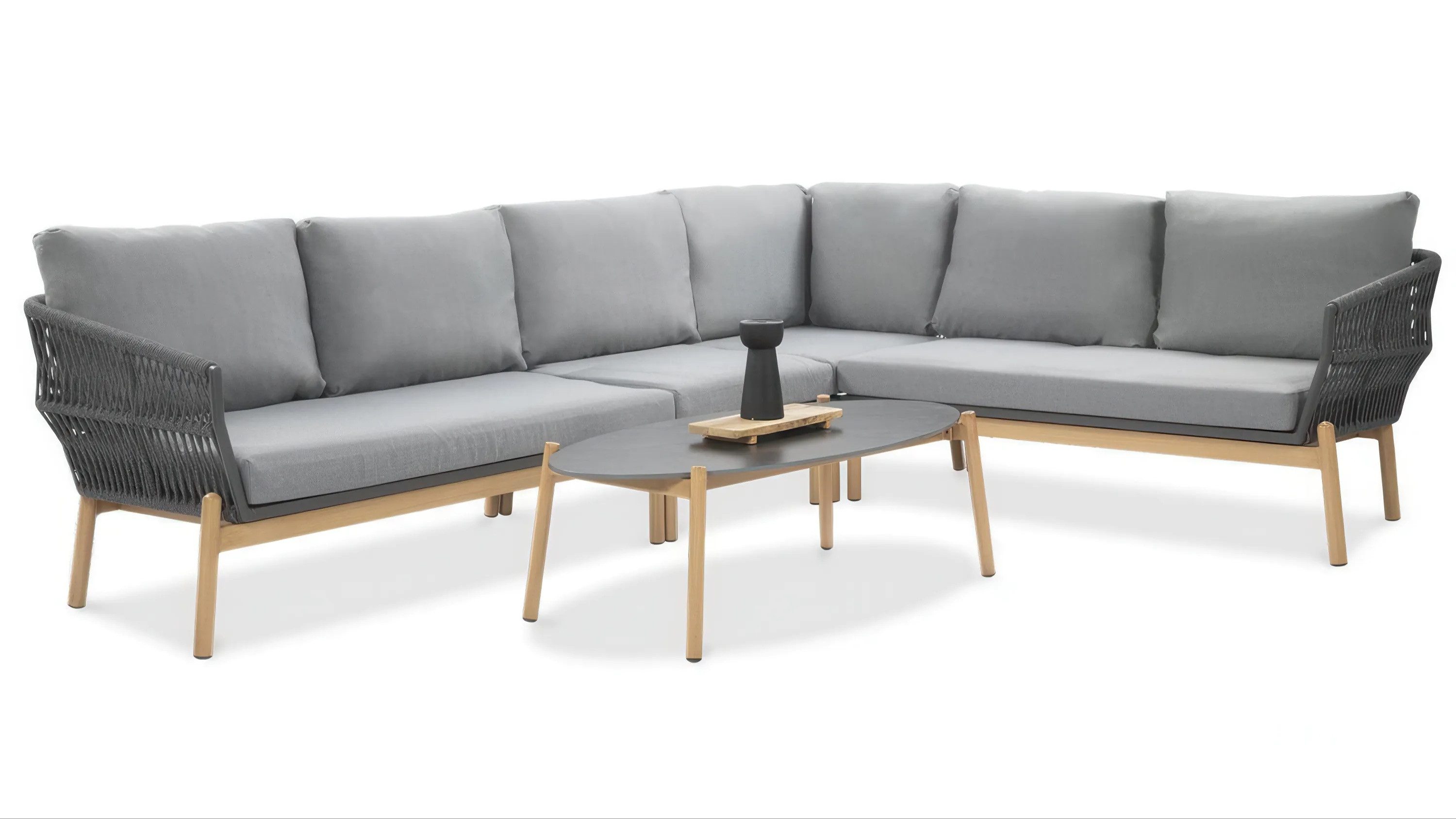 Focus Garden Gartenlounge-Set "PARIS CAFFE Grau" Aluminium, Rope / Geflecht, Ecksofa mit Tisch