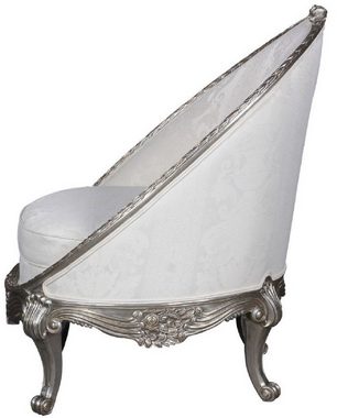Casa Padrino Sessel Luxus Barock Sessel Weiß / Silber 80 x 87 x H. 100 cm - Edler Wohnzimmer Sessel in Eiform - Barock Wohnzimmer Möbel