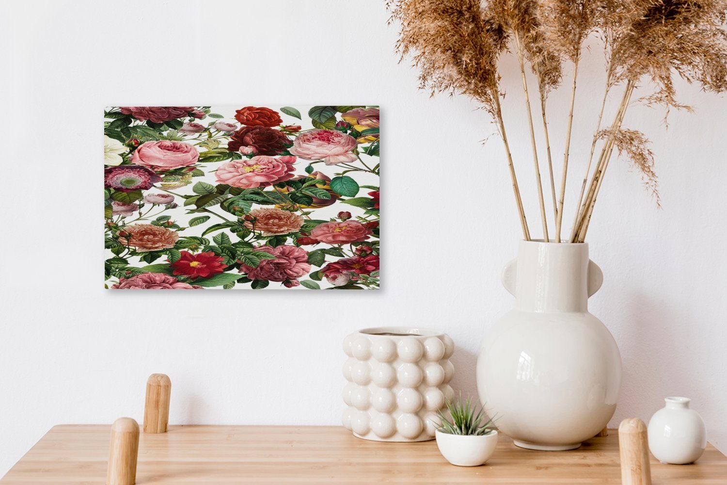 OneMillionCanvasses® Leinwandbild Blumen - Wandbild (1 - Rosa St), Wanddeko, cm Strauch, - Aufhängefertig, Weiß Leinwandbilder, 30x20