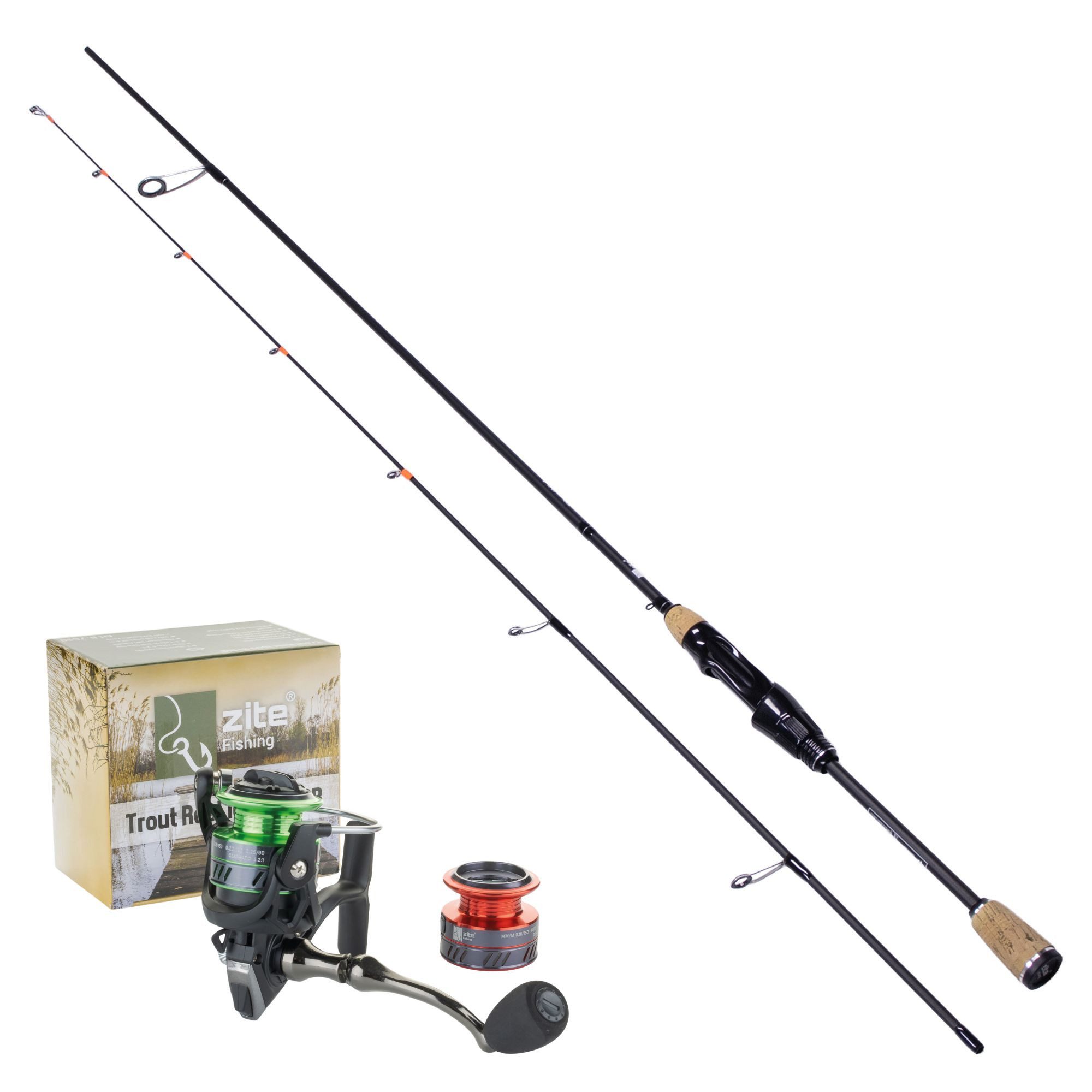 Zite Forellenrute Ultra Light Gummiköder Ruten Set, Solid Tip Rute 2m & Spinnrolle 1000