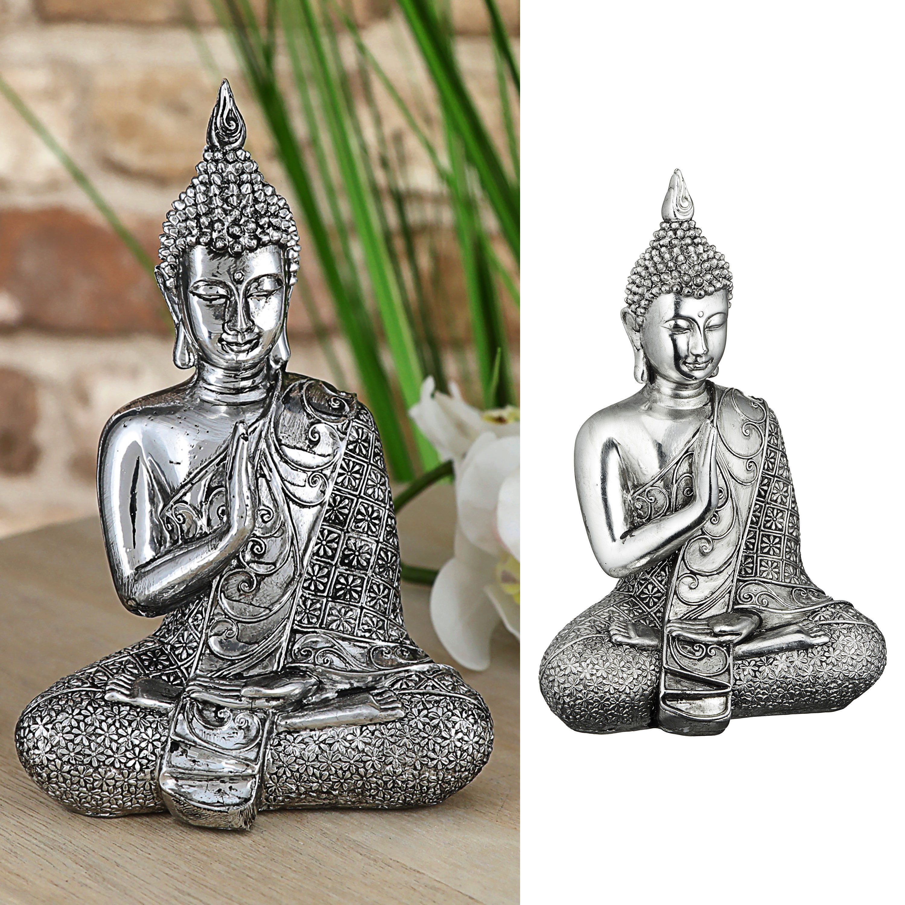 CEPEWA Dekofigur Buddha sitzend 12x17,5x7cm silber Polyresin Statue Skulptu günstig online kaufen