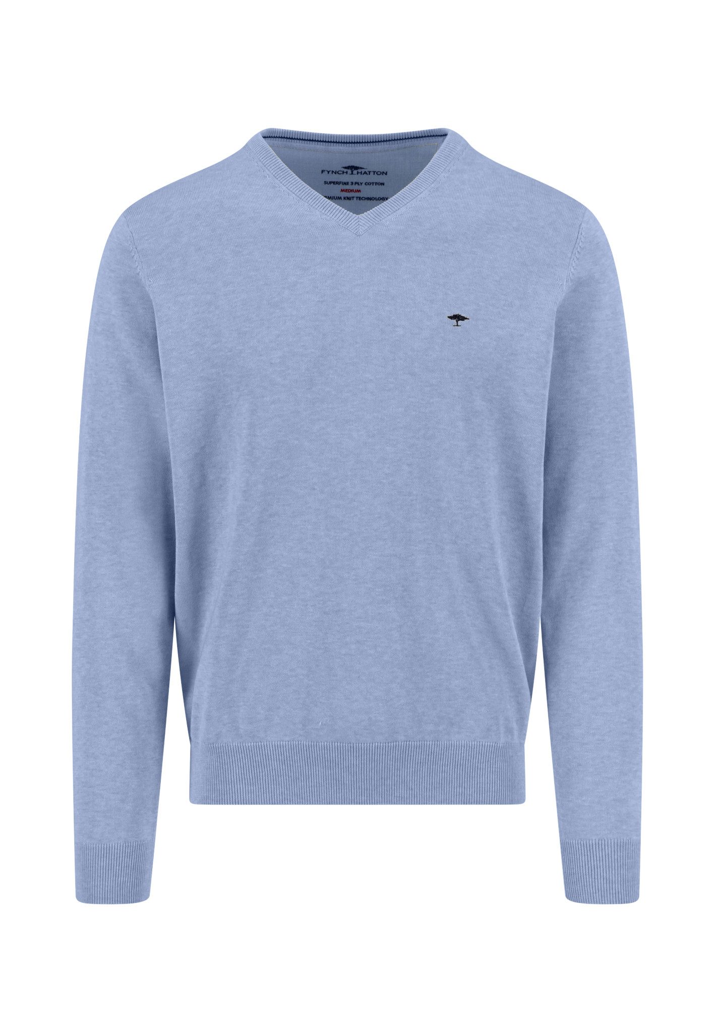 FYNCH-HATTON Strickpullover - Feinstrickpullover aus reiner Baumwolle mit V-Ausschnitt - Pullover