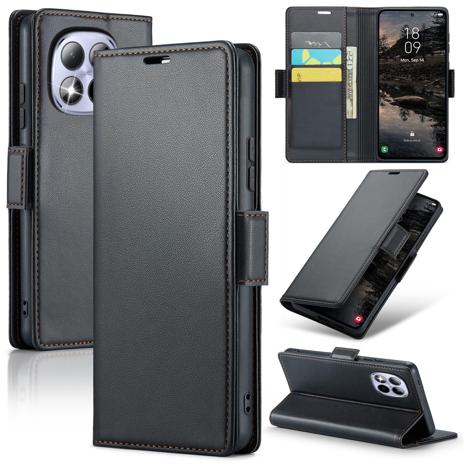 CLM-Tech Handytasche für Xiaomi Redmi Note 15 Pro 5G 6,83 Zoll PU Leder Klapphülle (schwarz, 1-tlg., Flip Case inklusive Standfunktion und Kartenfächer), Magnetverschluss, RFID-Blockierung