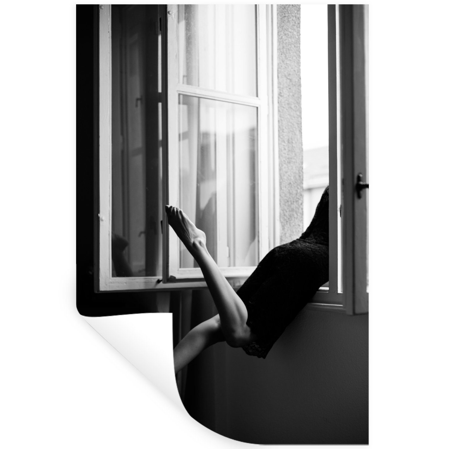 Fenster MuchoWow - - Frau Architektur - Wandsticker Schwarz Wandaufkleber, Wandtattoo, Selbstklebend, Weiß (1 St), Schlafzimmer - Wohnzimmer,