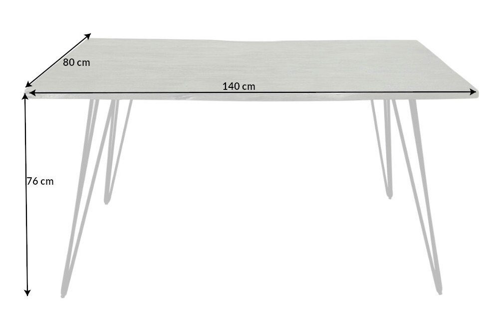 Tischplatte Akazie-Massivholz (Einzelartikel, schwarz Retro riess-ambiente 2,5cm grau · · Baumkantentisch Legs Metall / SCORPION · 140cm · 1-St), Hairpin · Küche Esszimmer ·